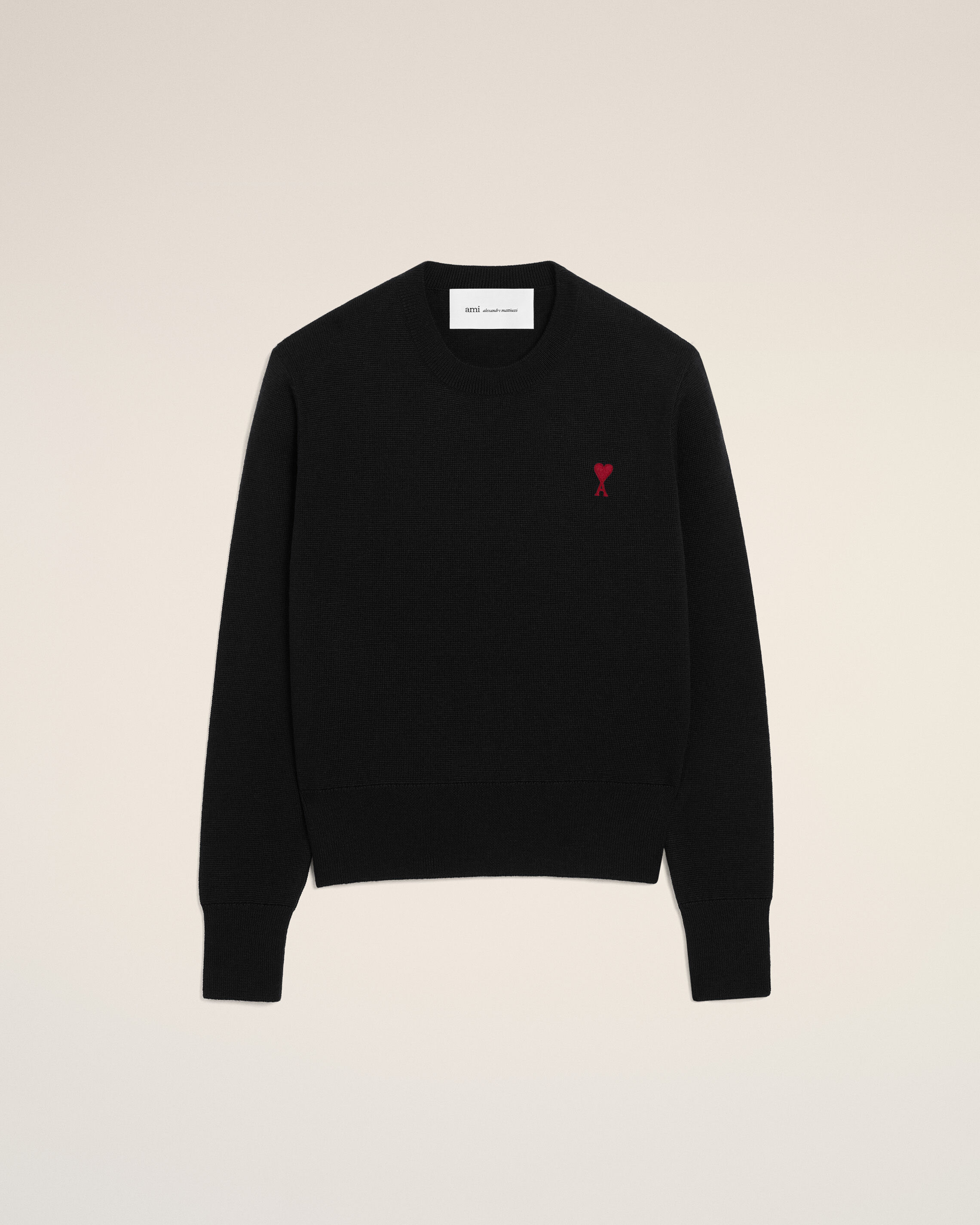 Ami Paris - Black Wool Crewneck Sweater With Contrasted Ami De Coeur Black - For Large Mainmaterial:wool,Mainmaterial:wool Women's