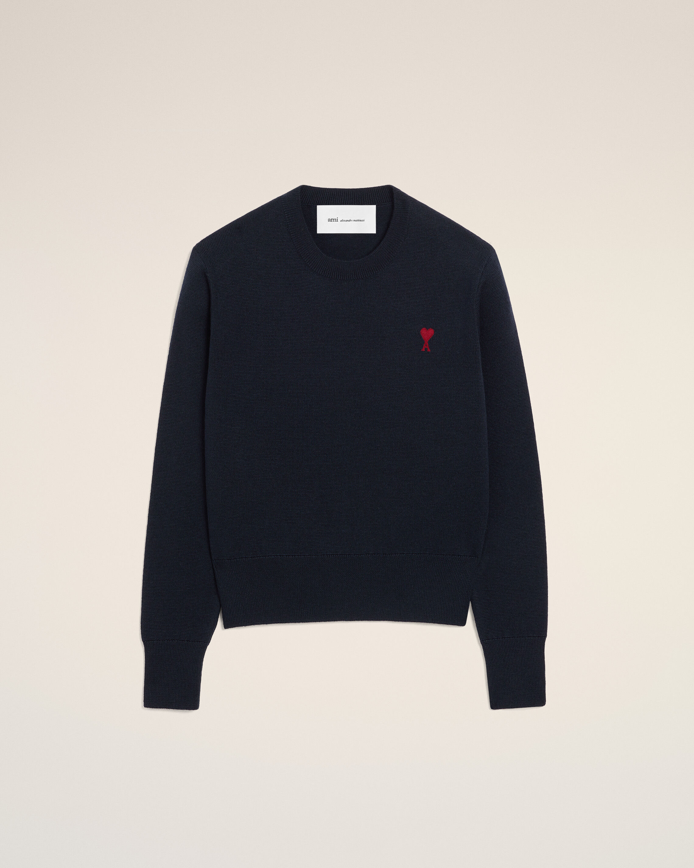 Ami Paris - Blue Wool Crewneck Sweater With Contrasted Ami De Coeur Blue - For Large Mainmaterial:wool,Mainmaterial:wool Women's