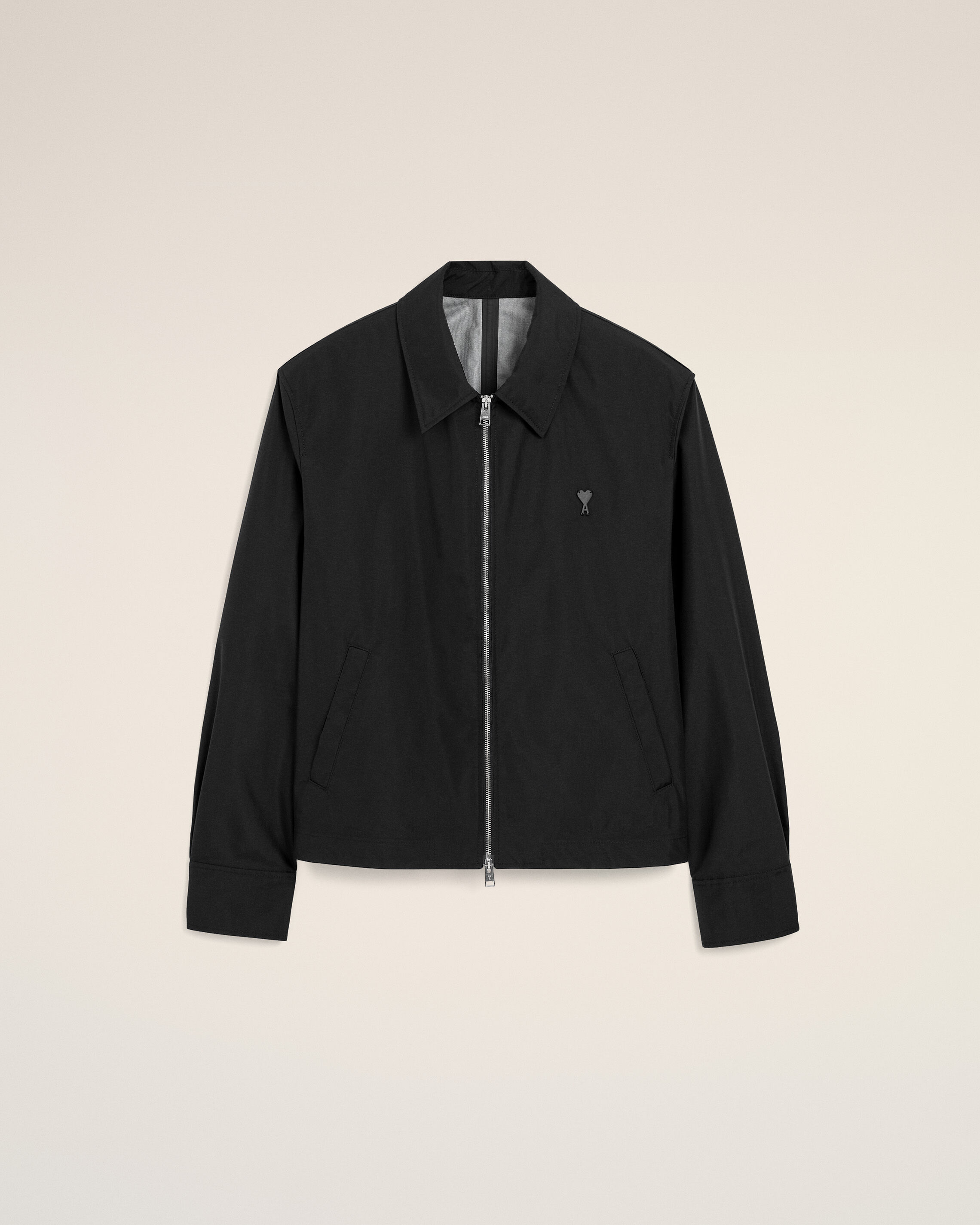 Ami Paris - Black Nylon Jacket With Ami De Coeur Black - For Extra Large Mainmaterial:polyamide Pocketlining:polyestercotton,Mainmaterial:polyamide Pocketlining:polyestercotton Men's