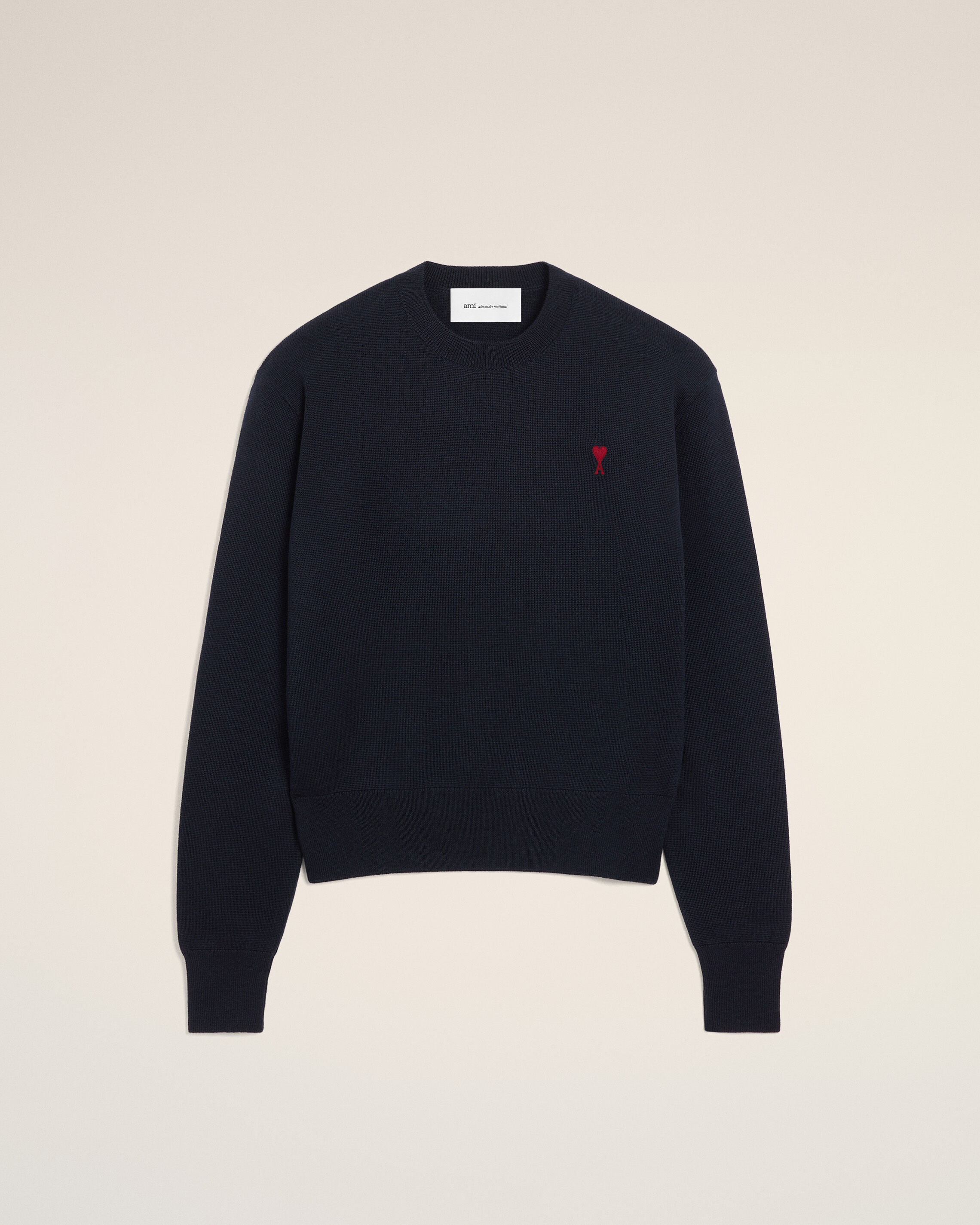Ami Paris - Blue Wool Crewneck Sweater With Contrasted Ami De Coeur Blue - For Large Mainmaterial:wool,Mainmaterial:wool Men's