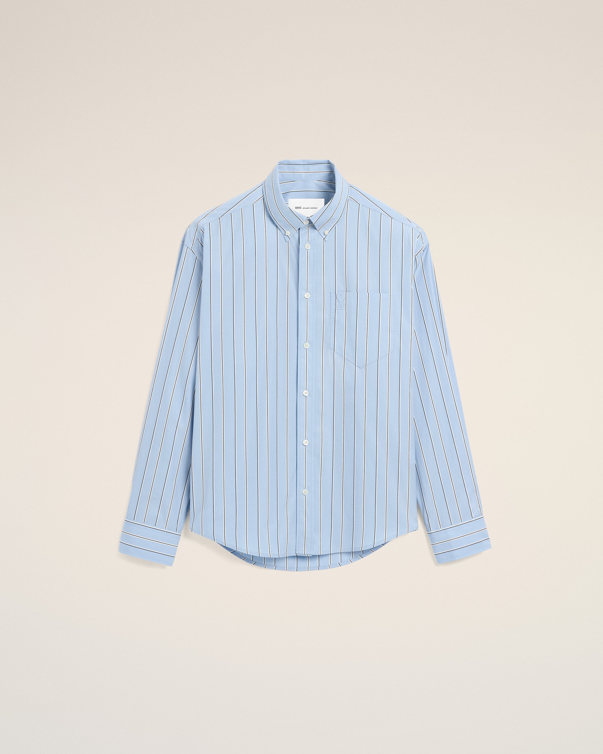 Ami Paris - Blue Boxy Striped Cotton Shirt With Embossed Ami De Coeur Blue - 38 - For Size 38 Mainmaterial:cotton,Mainmaterial:cotton Men's