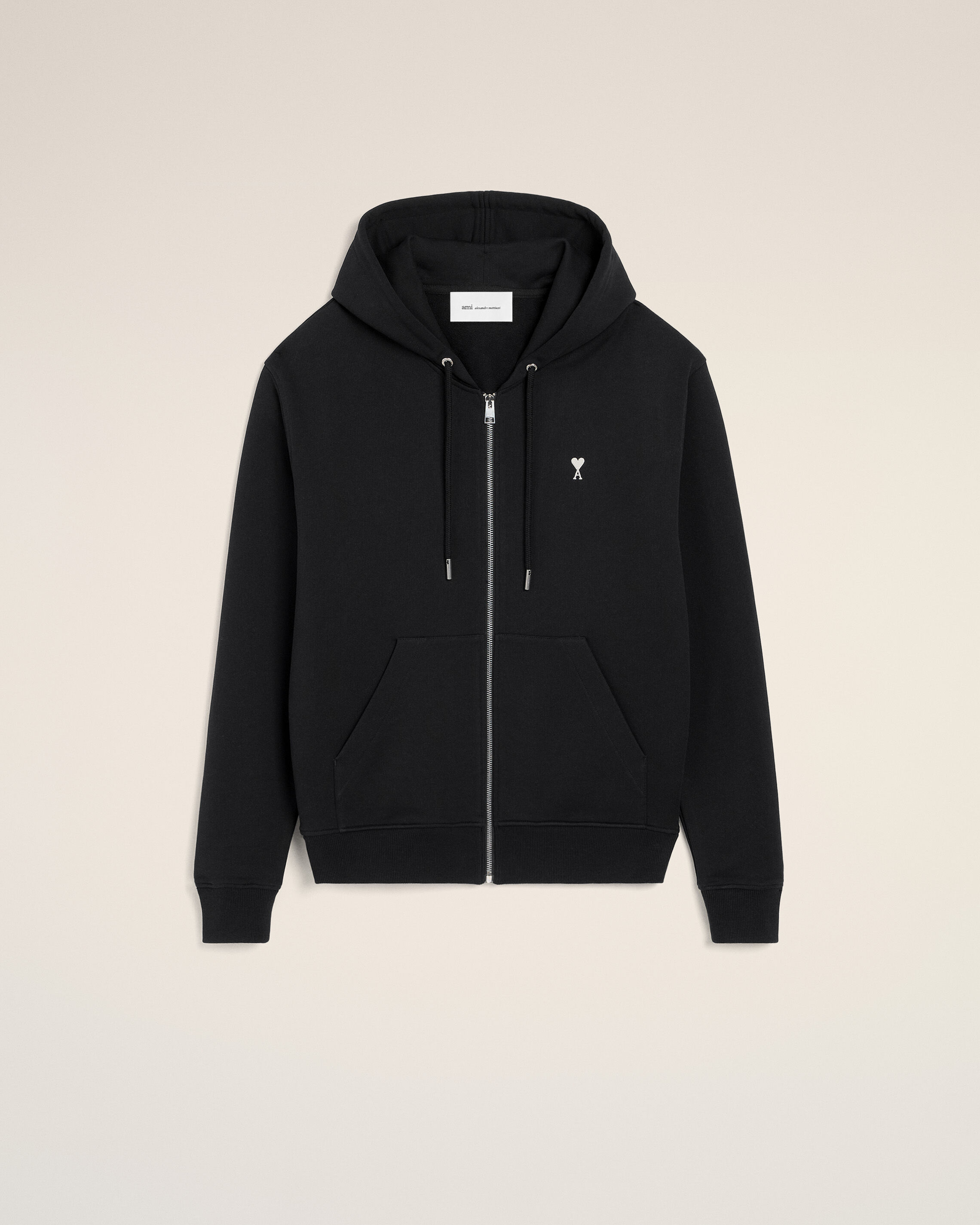Ami Paris - Black Cotton Ami De Coeur Zipped Hoodie Black - L - For Men