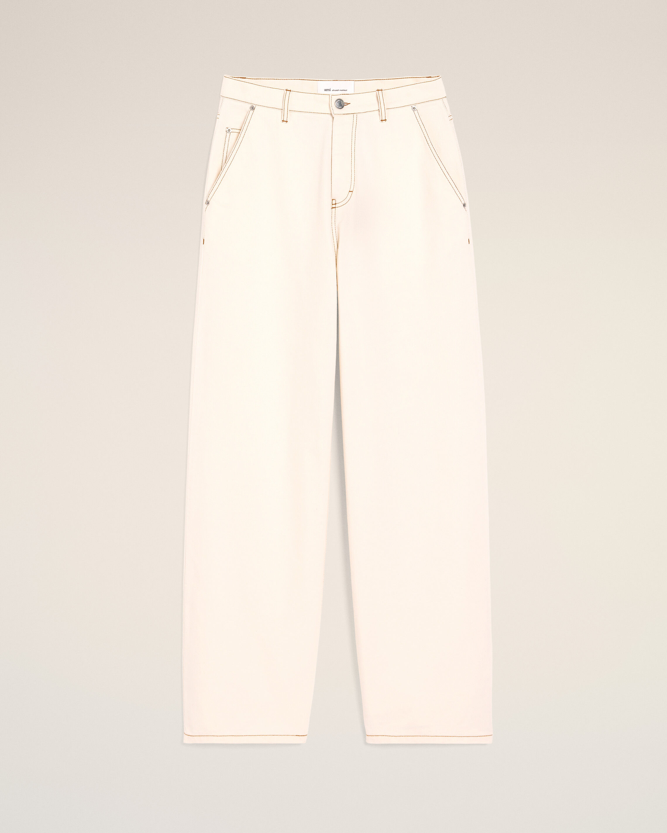 Ami Paris - White Cotton Wide Fit Trousers White - 35 - For Size 35 Mainmaterial:cotton Button:metal Pocketlining:polyestercotton,Mainmaterial:cotton Button:metal Pocketlining:polyestercotton Men's