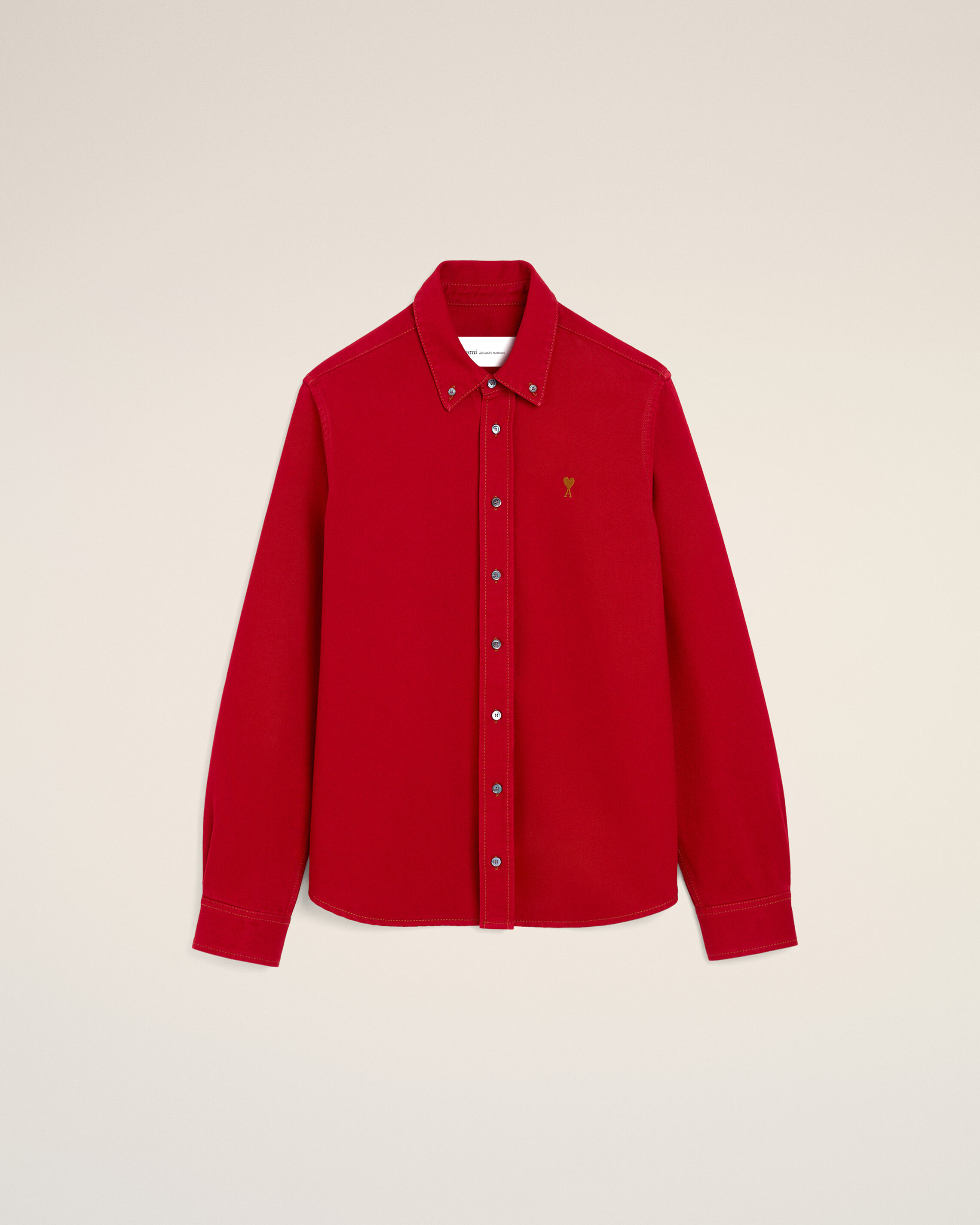 Ami Paris - Red Cotton Shirt With Ami De Coeur Red - Extra Small Mainmaterial:cotton,Mainmaterial:cotton Unisex