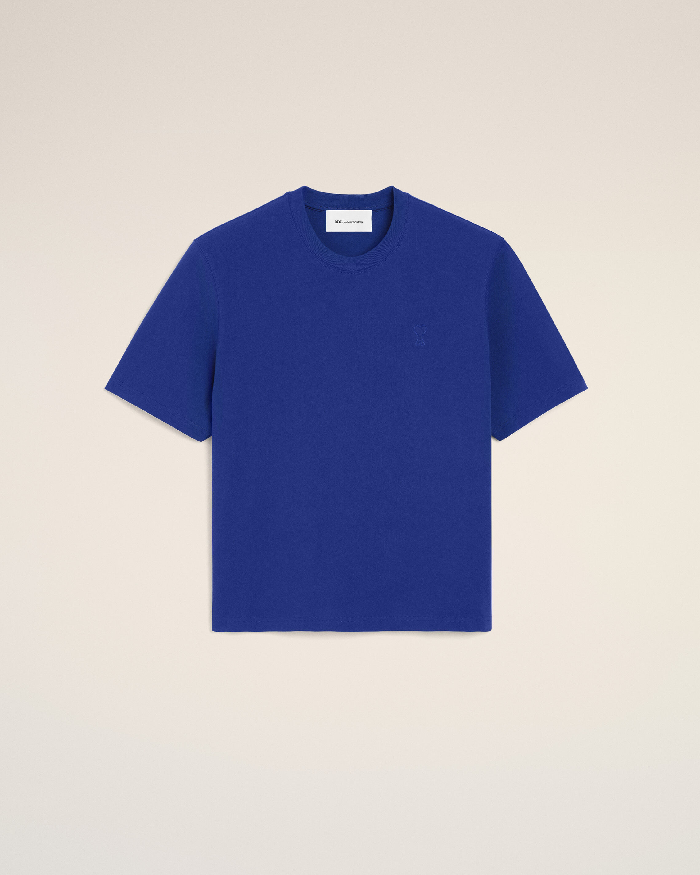 Ami Paris - Blue Cotton T-Shirt With Embossed Ami De Coeur Blue - Large Mainmaterial:cotton Rib:cotton,Mainmaterial:cotton Rib:cotton Unisex