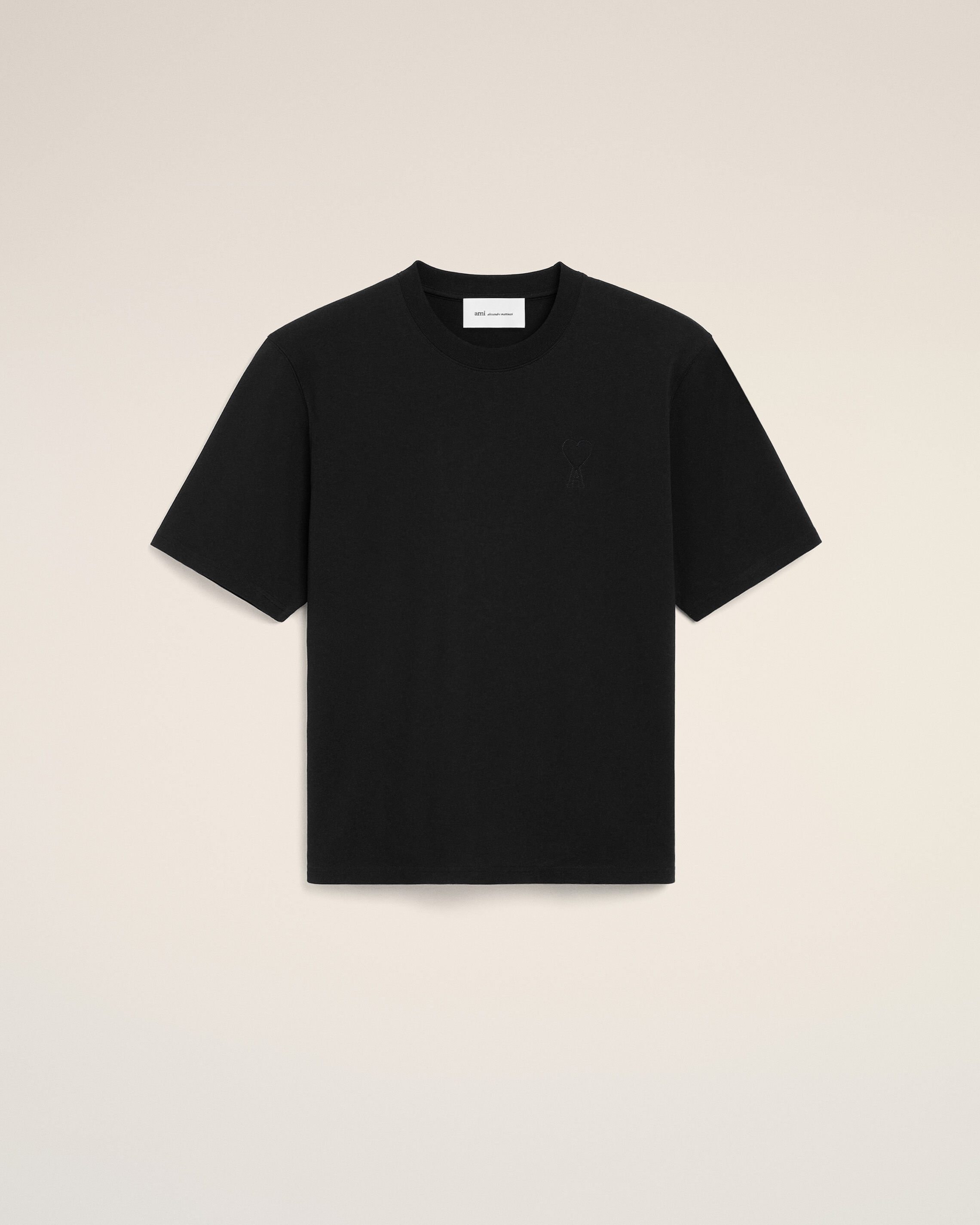 Ami Paris - Black Cotton T-Shirt With Embossed Ami De Coeur Black - Large Mainmaterial:cotton Rib:cotton,Mainmaterial:cotton Rib:cotton Unisex