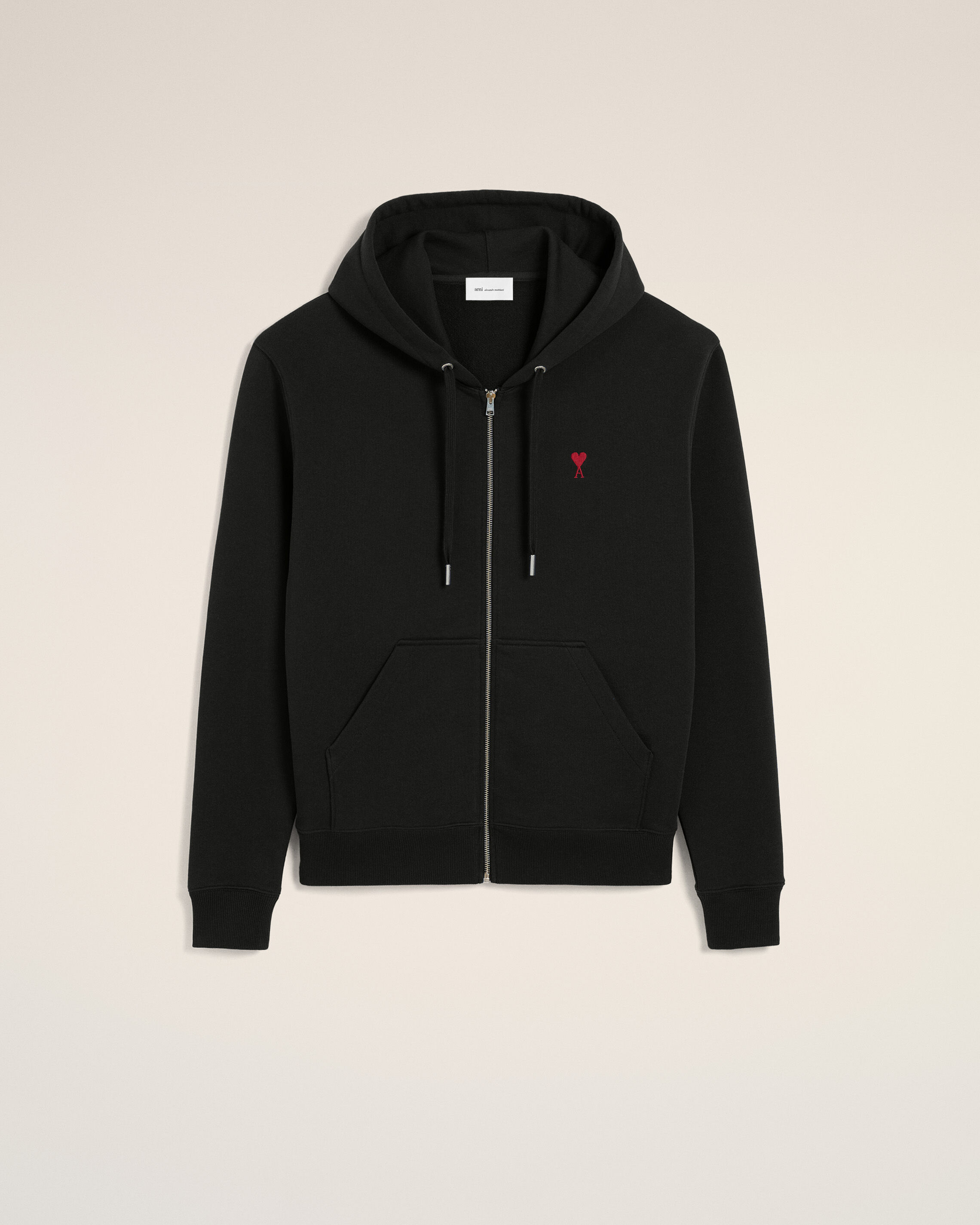 Ami Paris Unisex - Black Cotton Red Ami De Coeur Zipped Hoodie Black - Xs
