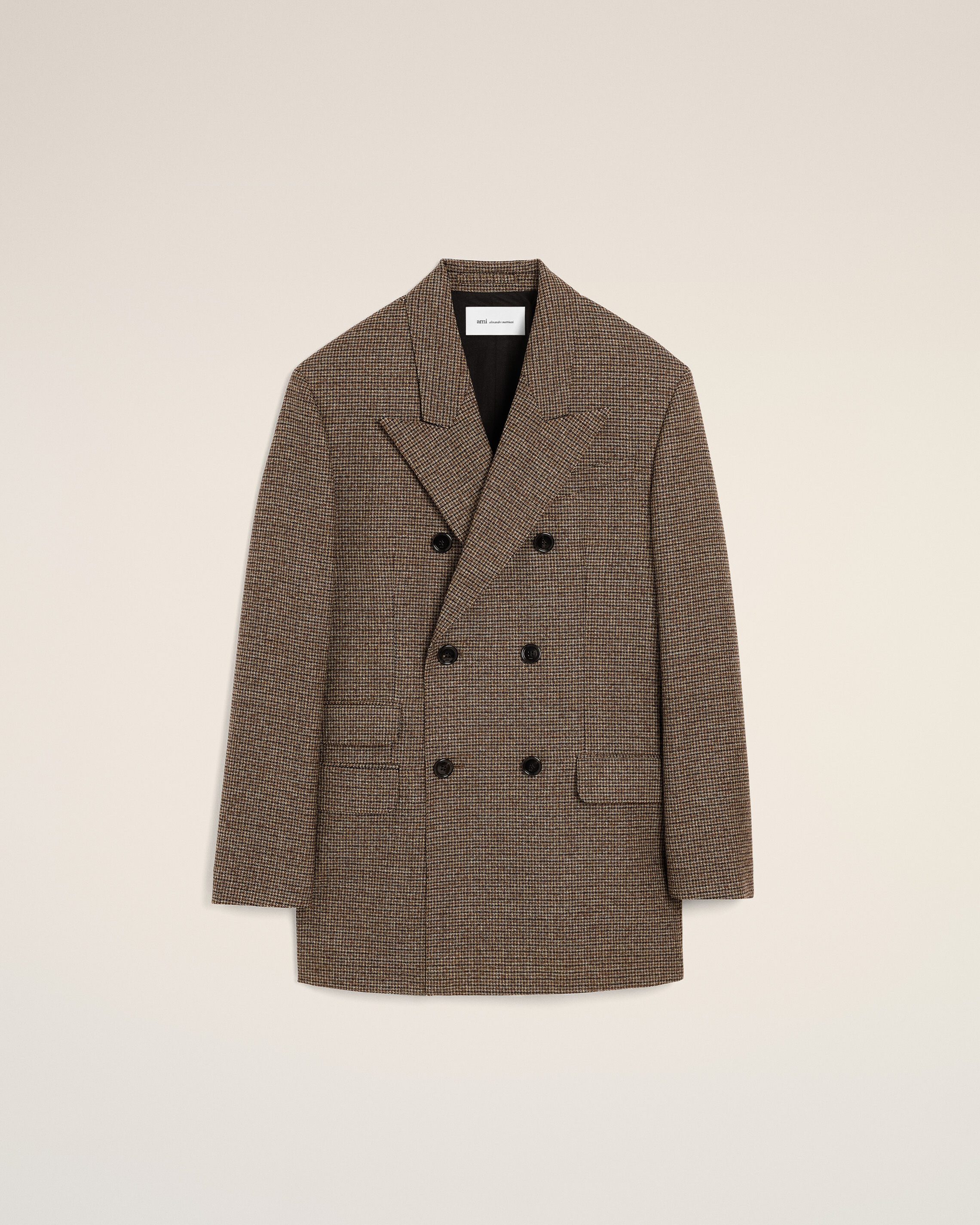 Ami Paris - Brown Double Breasted Houndstooth Wool Blazer Brown - Size: 40 - For Women