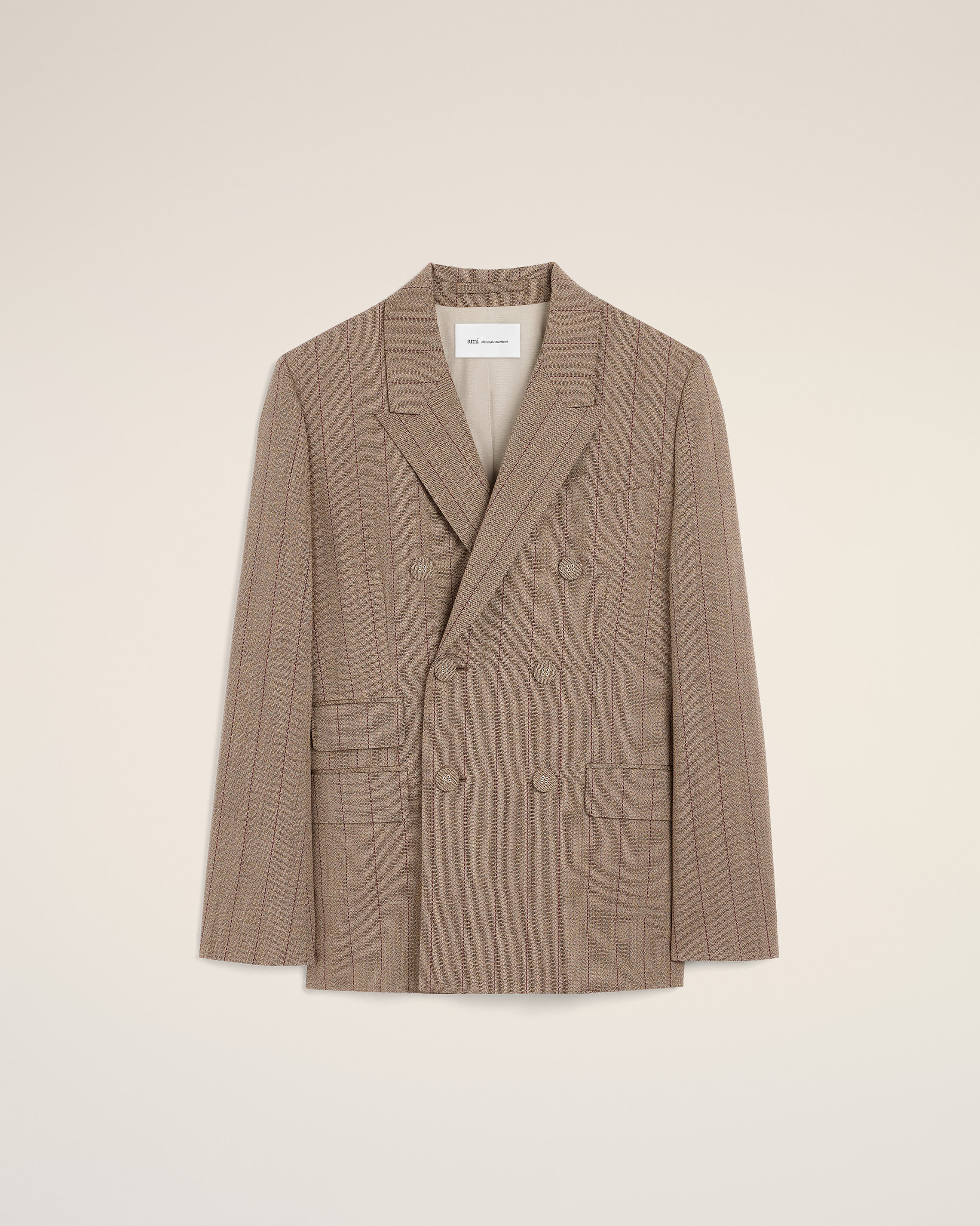 Ami Paris - Brown Double Breasted Striped Wool Blazer Brown - Size: 38 - For Women