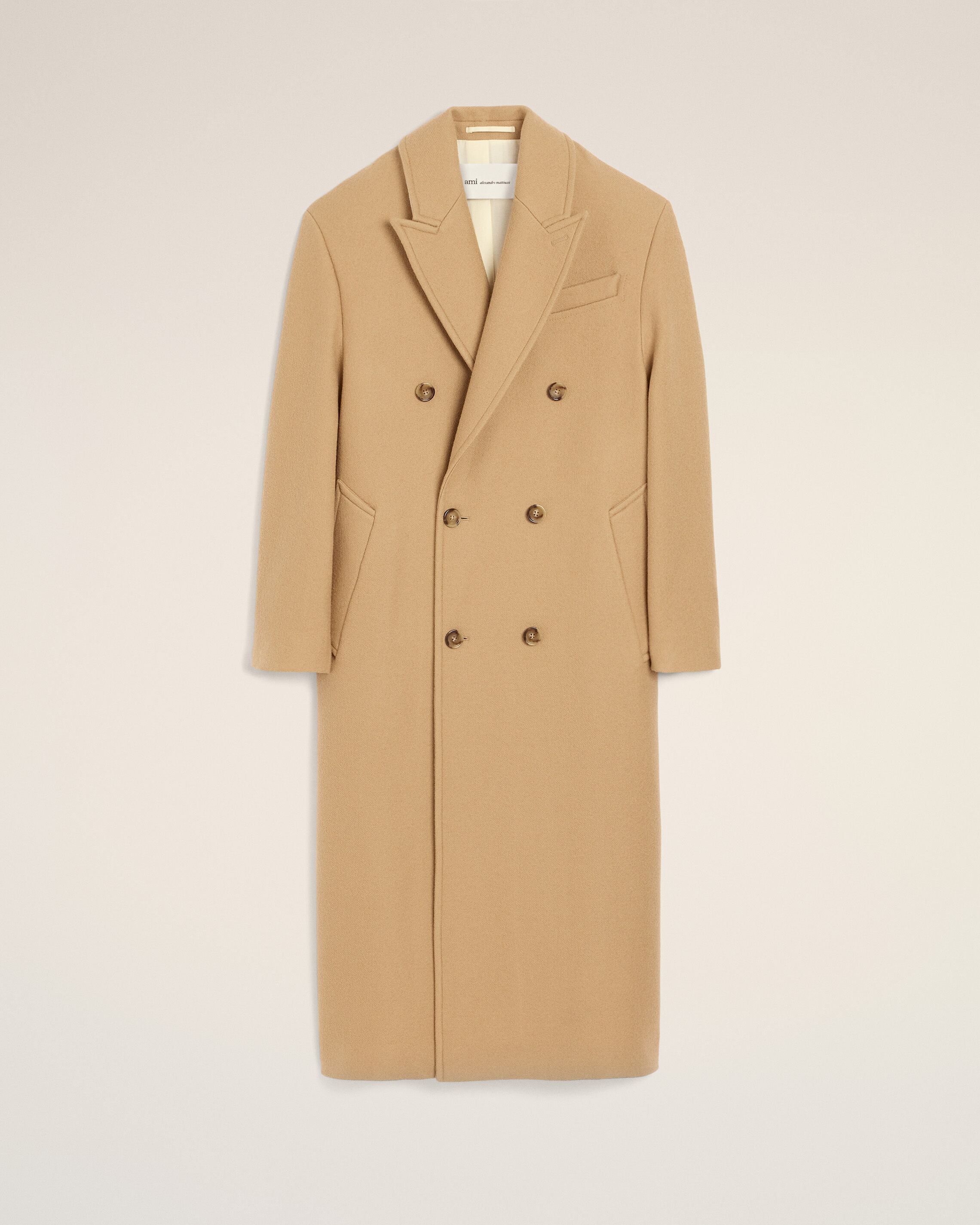 Ami Paris Beige - Long Double-Breasted Wool Coat - Size: 40 - For Women