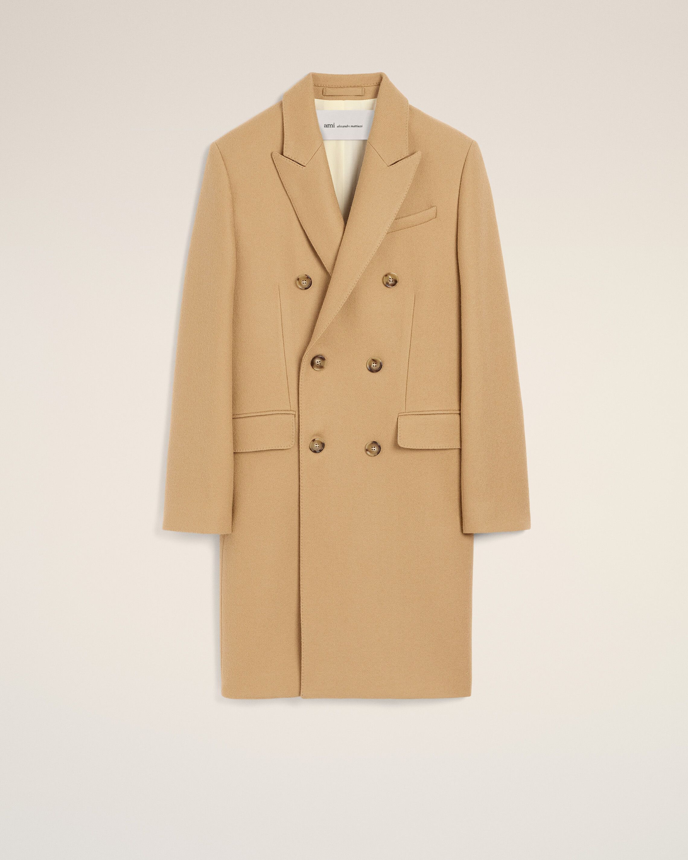 Ami Paris Beige - Double Breasted Wool Coat - Size: 52 - For Men