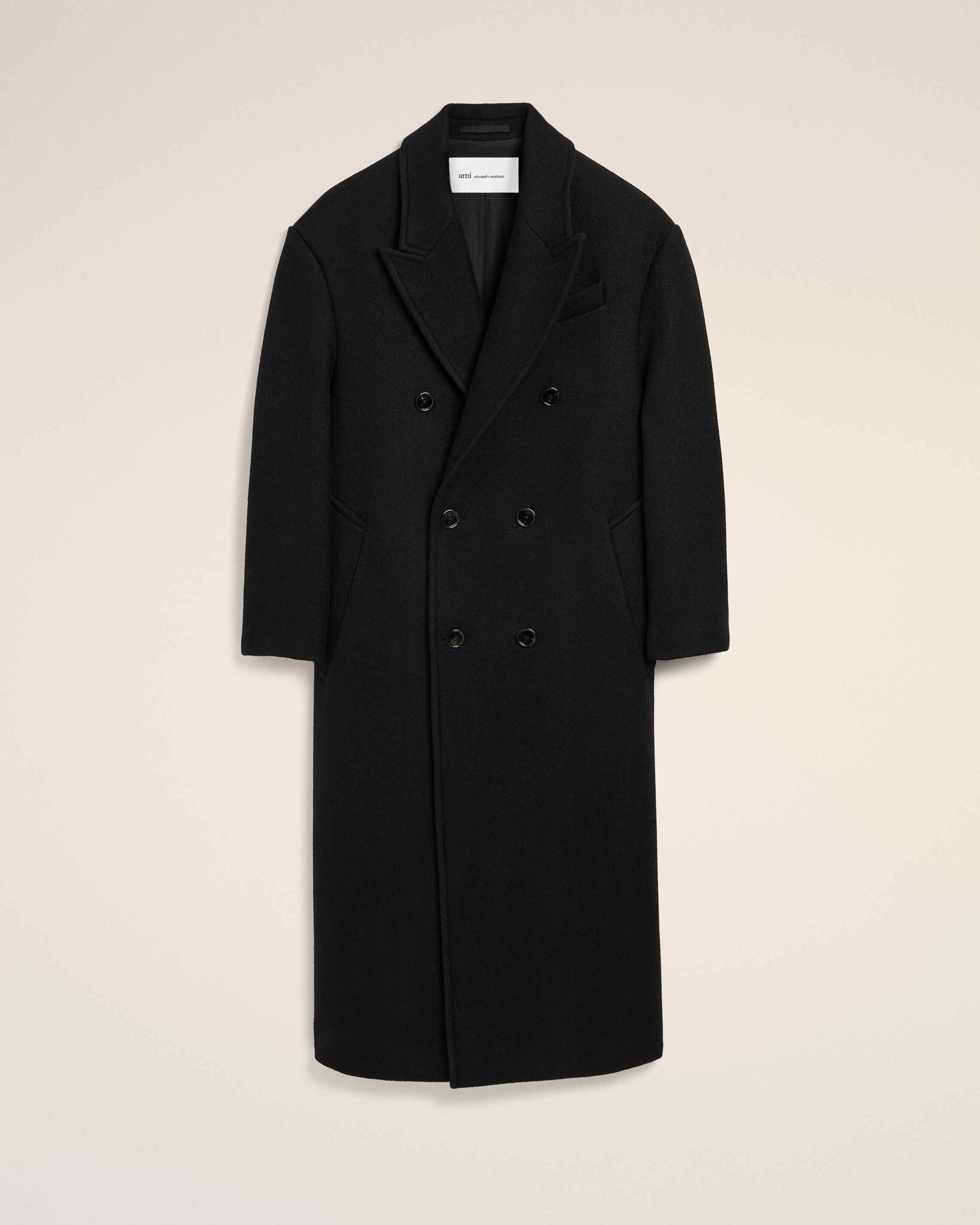 Ami Paris - Long Black Double Breasted Wool Coat Black - Size: 50 - For Men