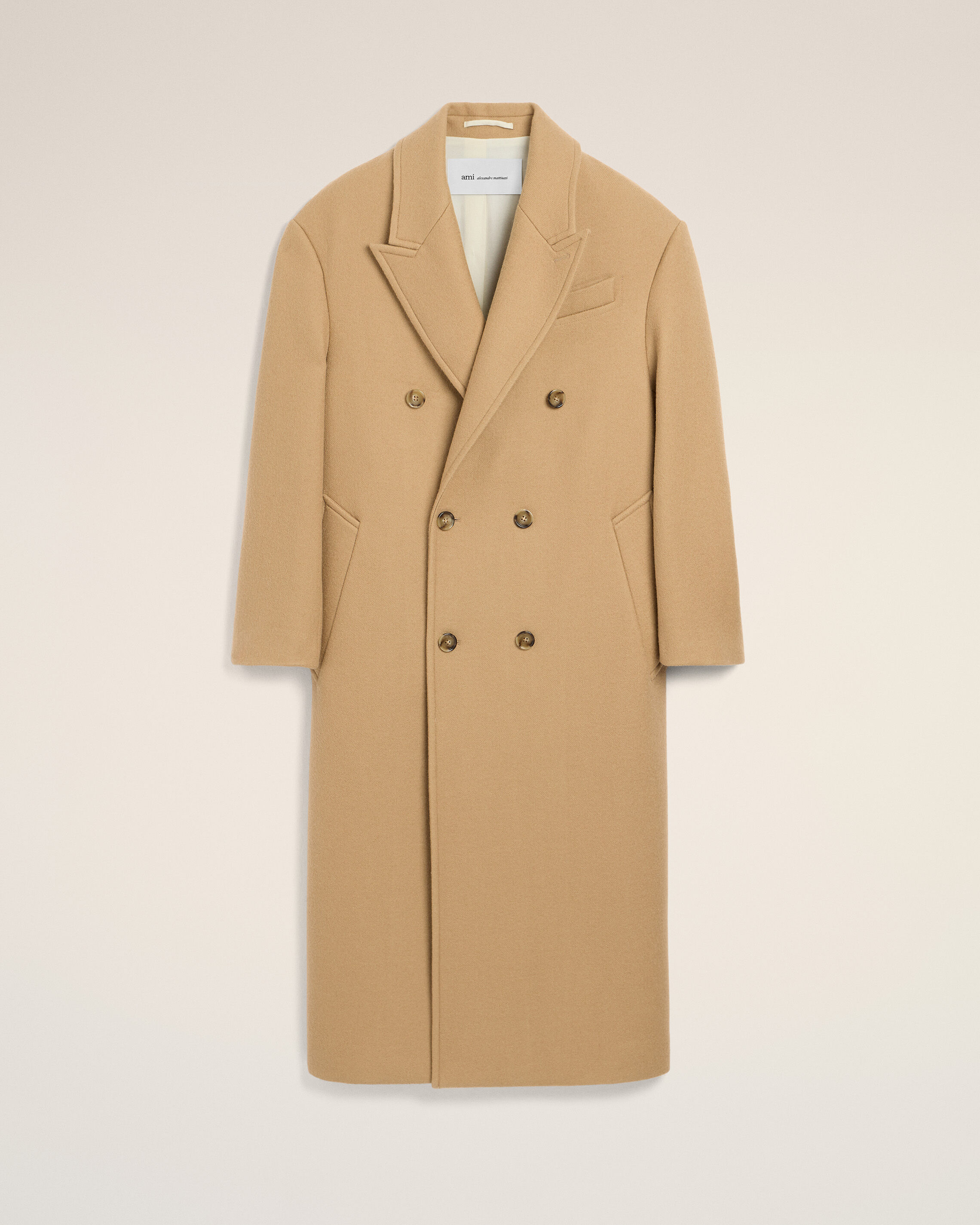 Ami Paris Beige - Long Double Breasted Wool Coat - Size: 48 - For Men