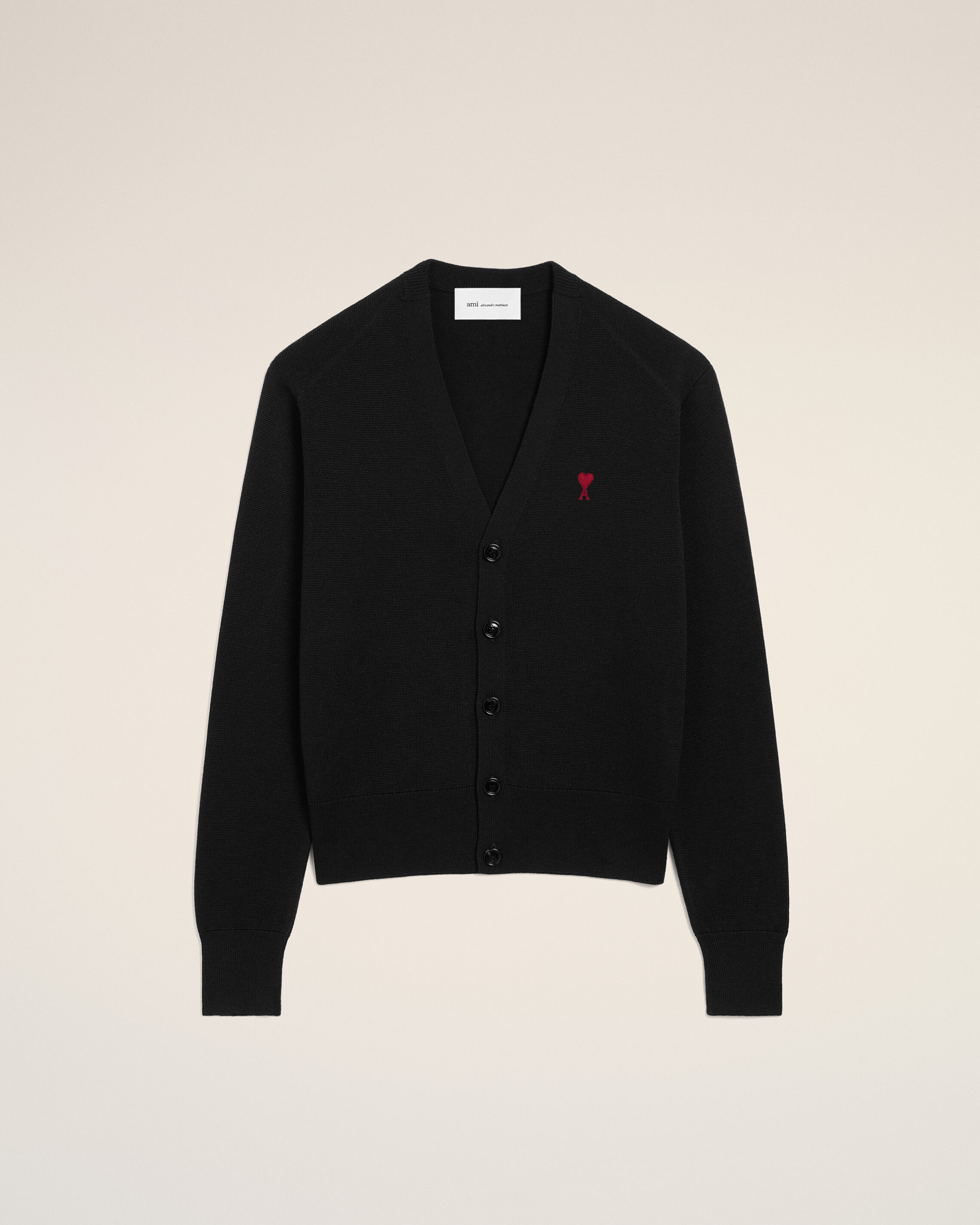 Ami Paris - Black Wool Cardigan With Contrasted Ami De Coeur Black - For Large Mainmaterial:wool,Mainmaterial:wool Men's