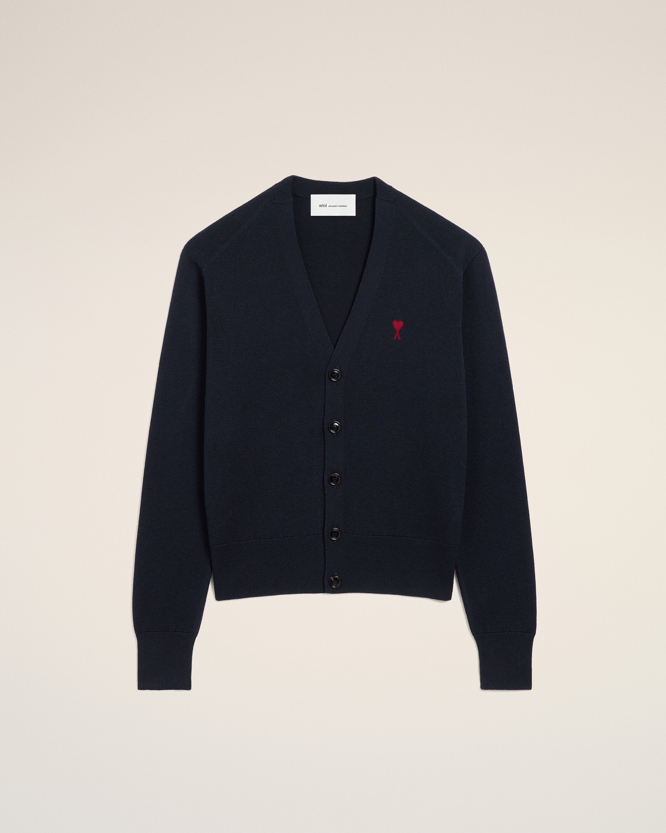 Ami Paris - Blue Wool Cardigan With Contrasted Ami De Coeur Blue - For Small Mainmaterial:wool,Mainmaterial:wool Men's