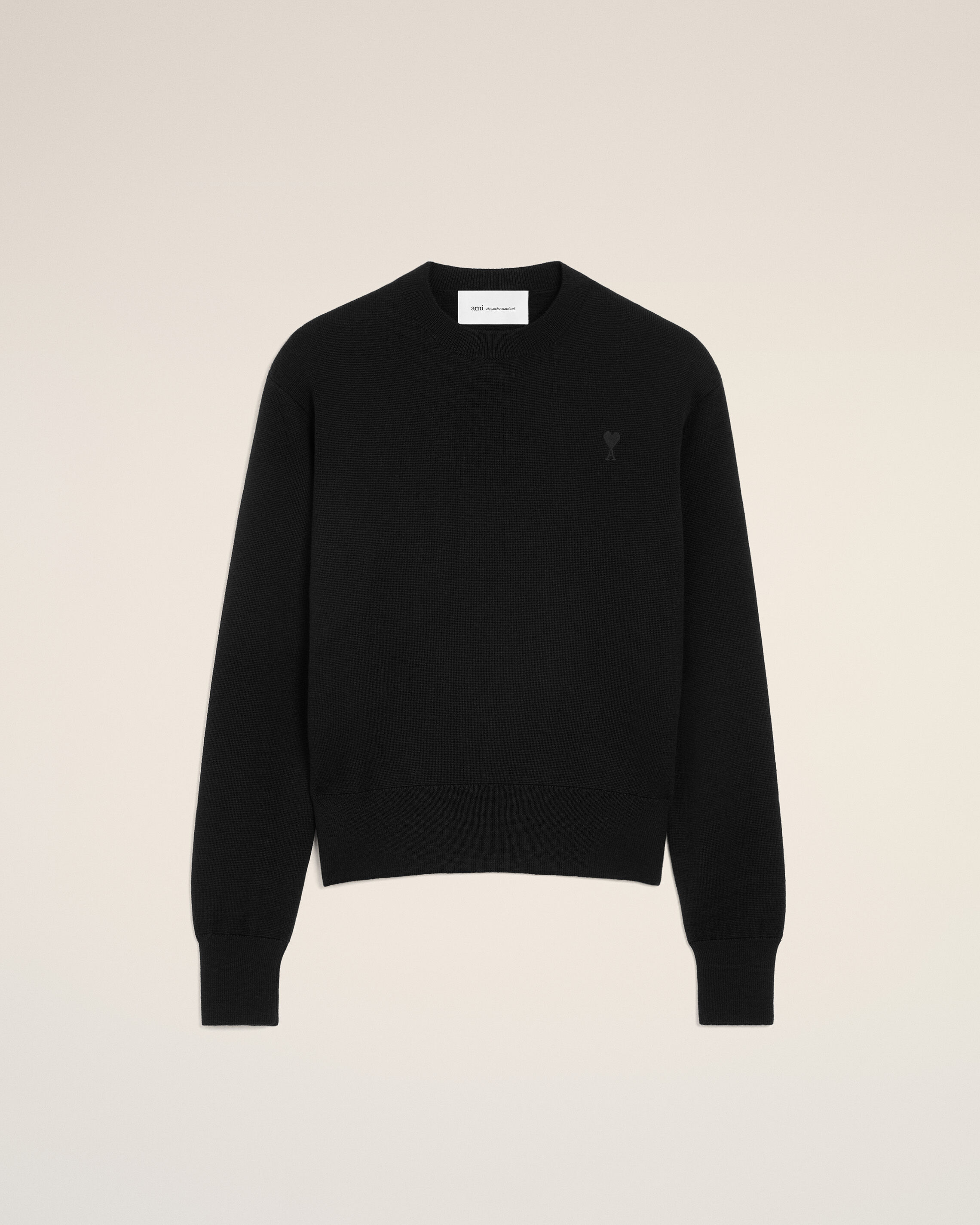 Ami Paris - Black Wool Crewneck Sweater With Contrasted Ami De Coeur Black - For Extra Large Mainmaterial:wool,Mainmaterial:wool Men's