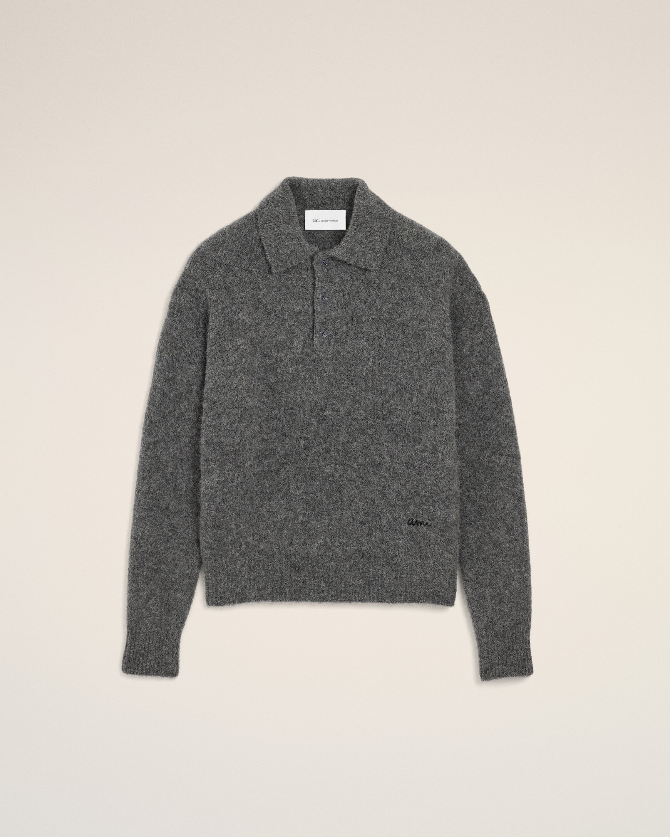 Ami Paris Uomo Grigio - Maglione Polo In Lana Con Logo Ricamato - Knitwear - L - Immagine 4