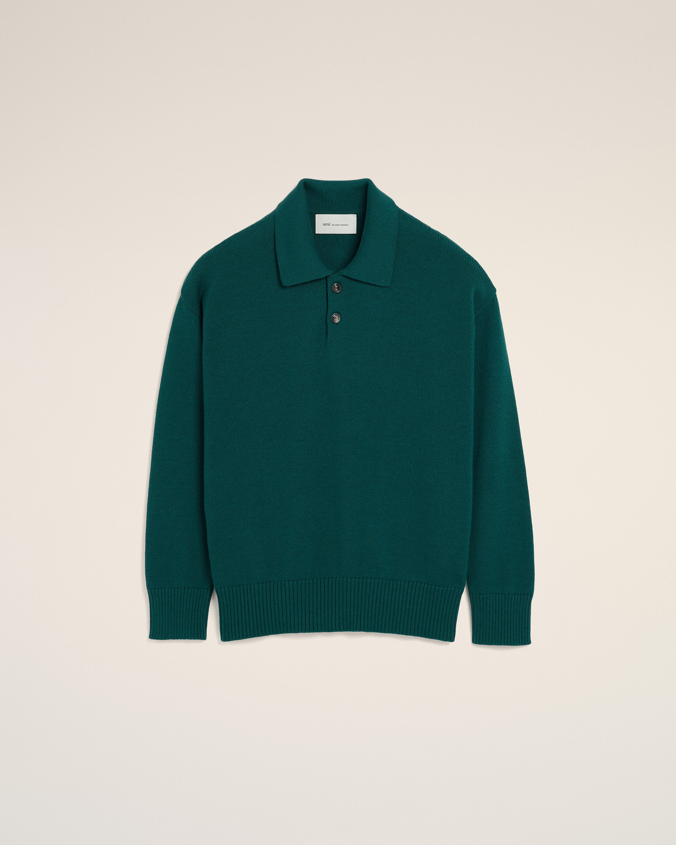 Ami Paris - Green Wool And Cotton Boxy Polo Green - For Small Mainmaterial:woolcotton Button:horn Patch:polyestercotton,Mainmaterial:woolcotton Button:horn Patch:polyestercotton Men's