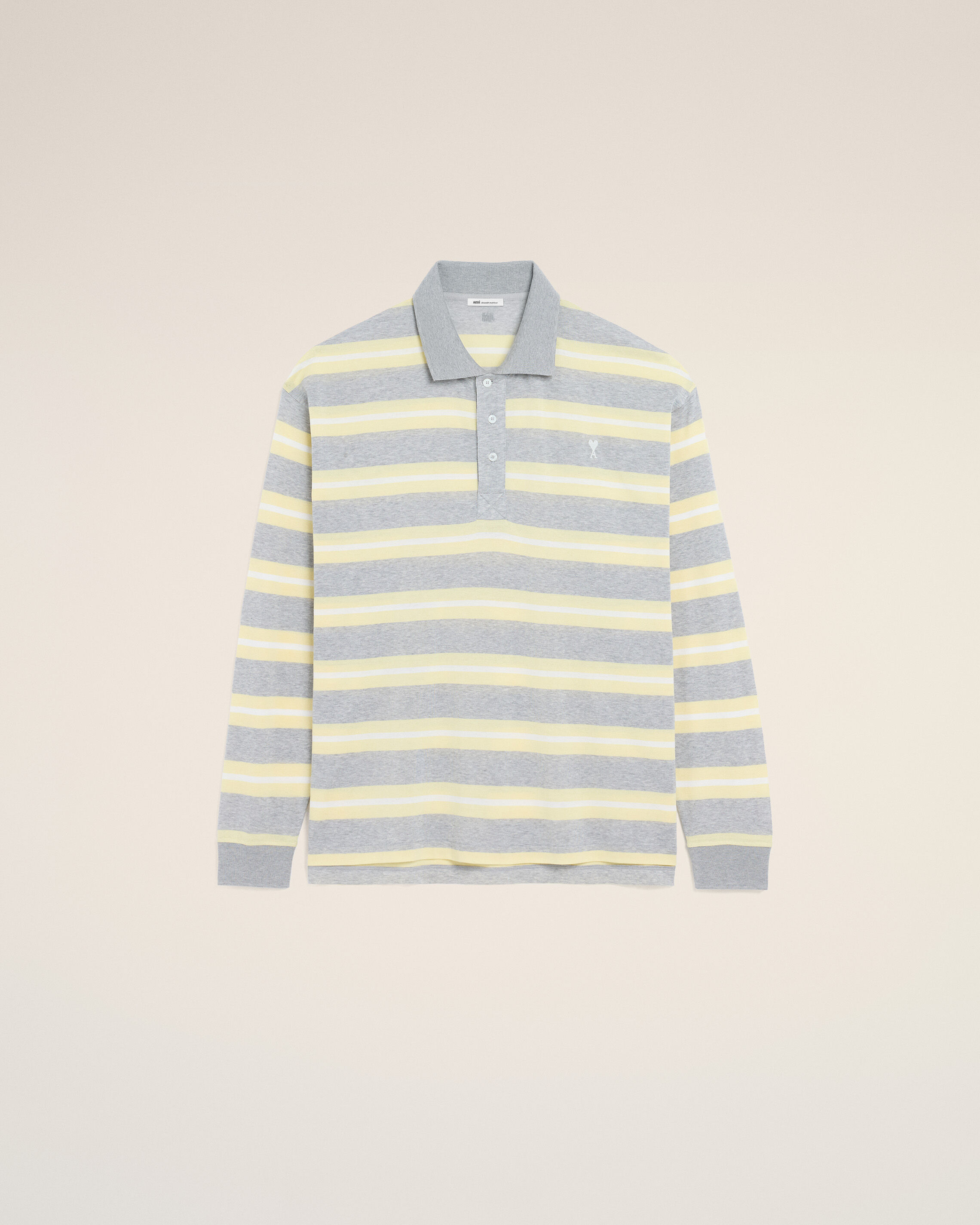 Ami Paris - Grey And Yellow Strapped Cotton Polo Grey - For Extra Large Mainmaterial:cotton Button:pearl Ribbedcuffs:cotton Ribbedcollar:cotton,Mainmaterial:cotton Button:pearl Ribbedcuffs:cotton Ribbedcollar:cotton Men's