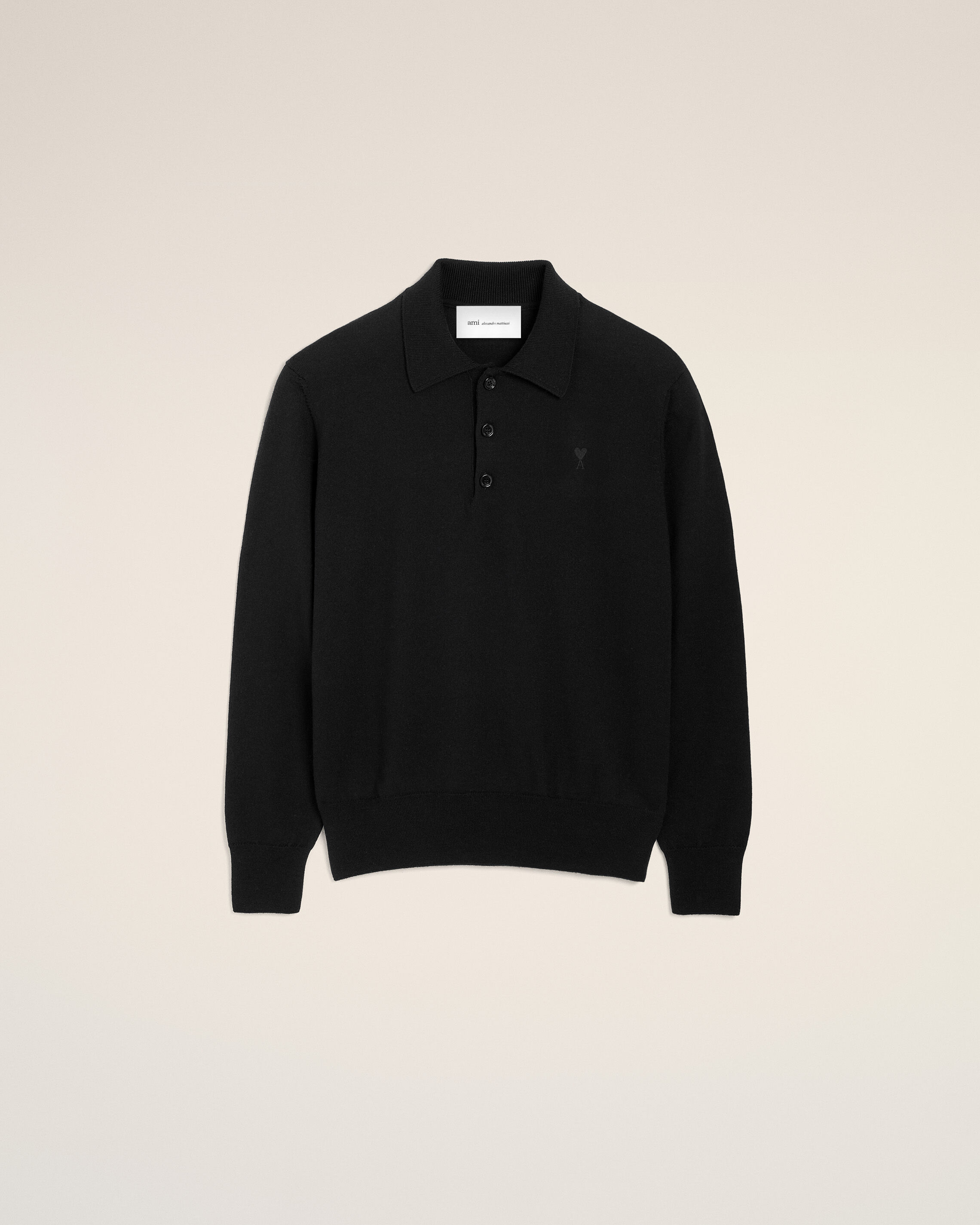 Ami Paris - Black Wool Polo With Ami De Coeur Black - Size: Xxl - For Men