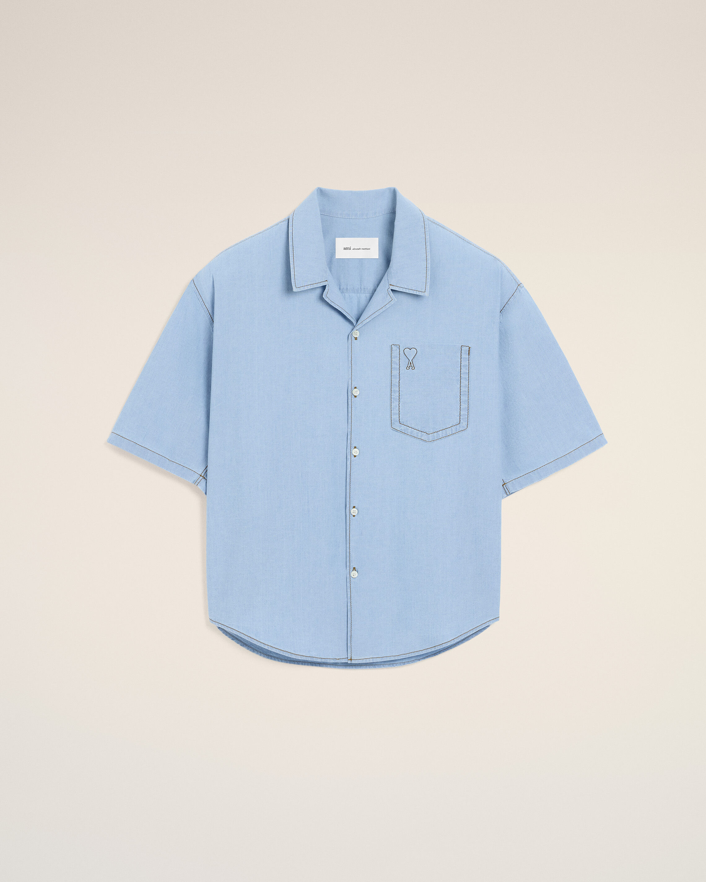 Ami Paris - Blue Boxy Cotton Short-Sleeve Shirt With Ami De Coeur Blue - 42 - For Size 42 Mainmaterial:cotton,Mainmaterial:cotton Men's