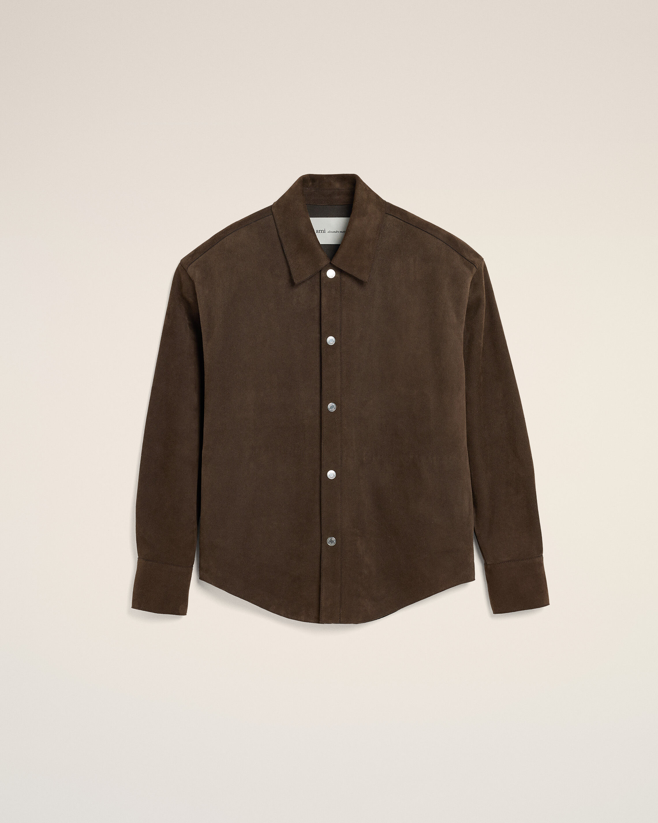 Ami Paris - Brown Goat Leather Buttoned Overshirt Brown - For Extra Small Leather,Leather Men's
