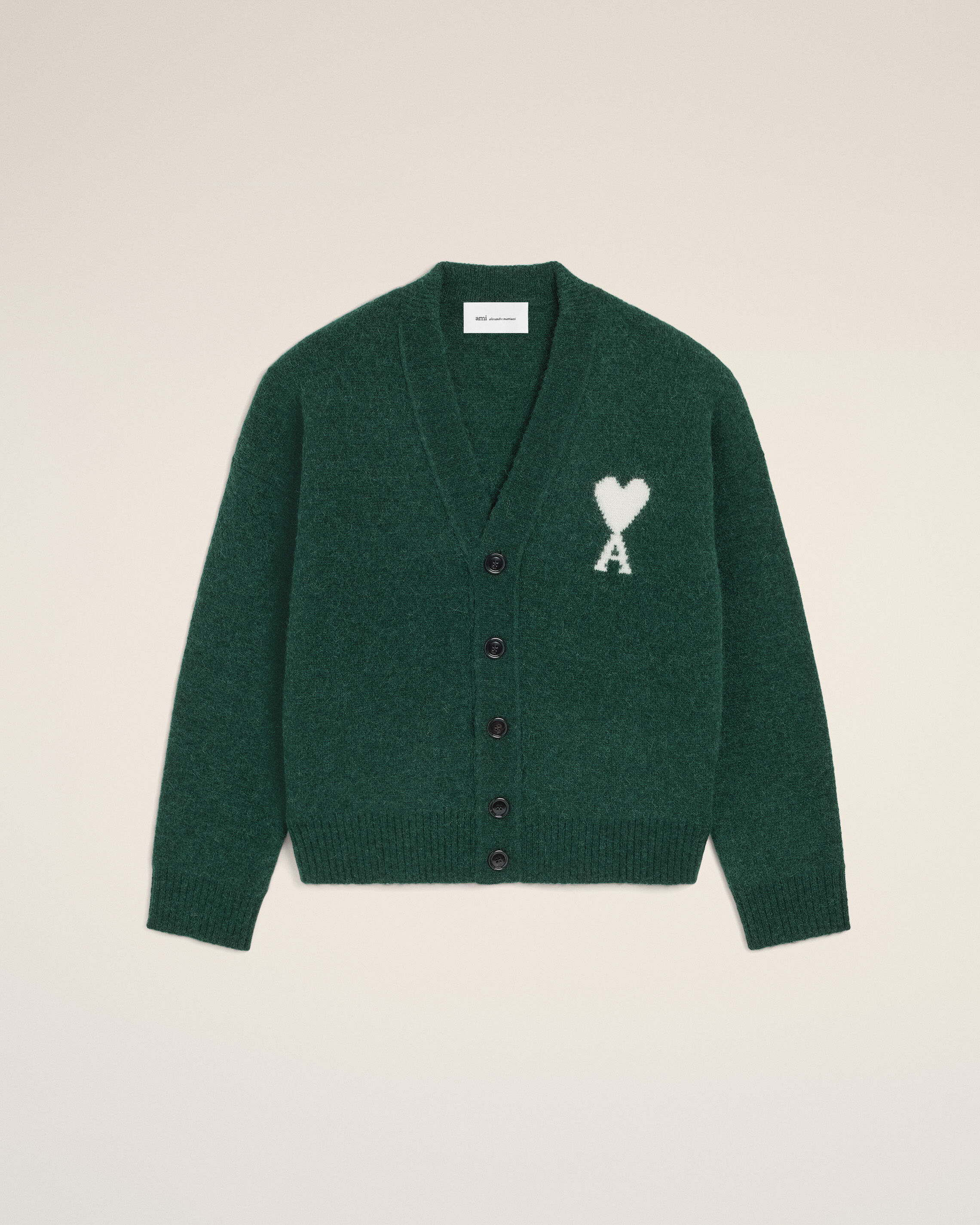 Ami Paris Uomo Verde Cardigan Ami De Coeur In Alpaca - Immagine 4