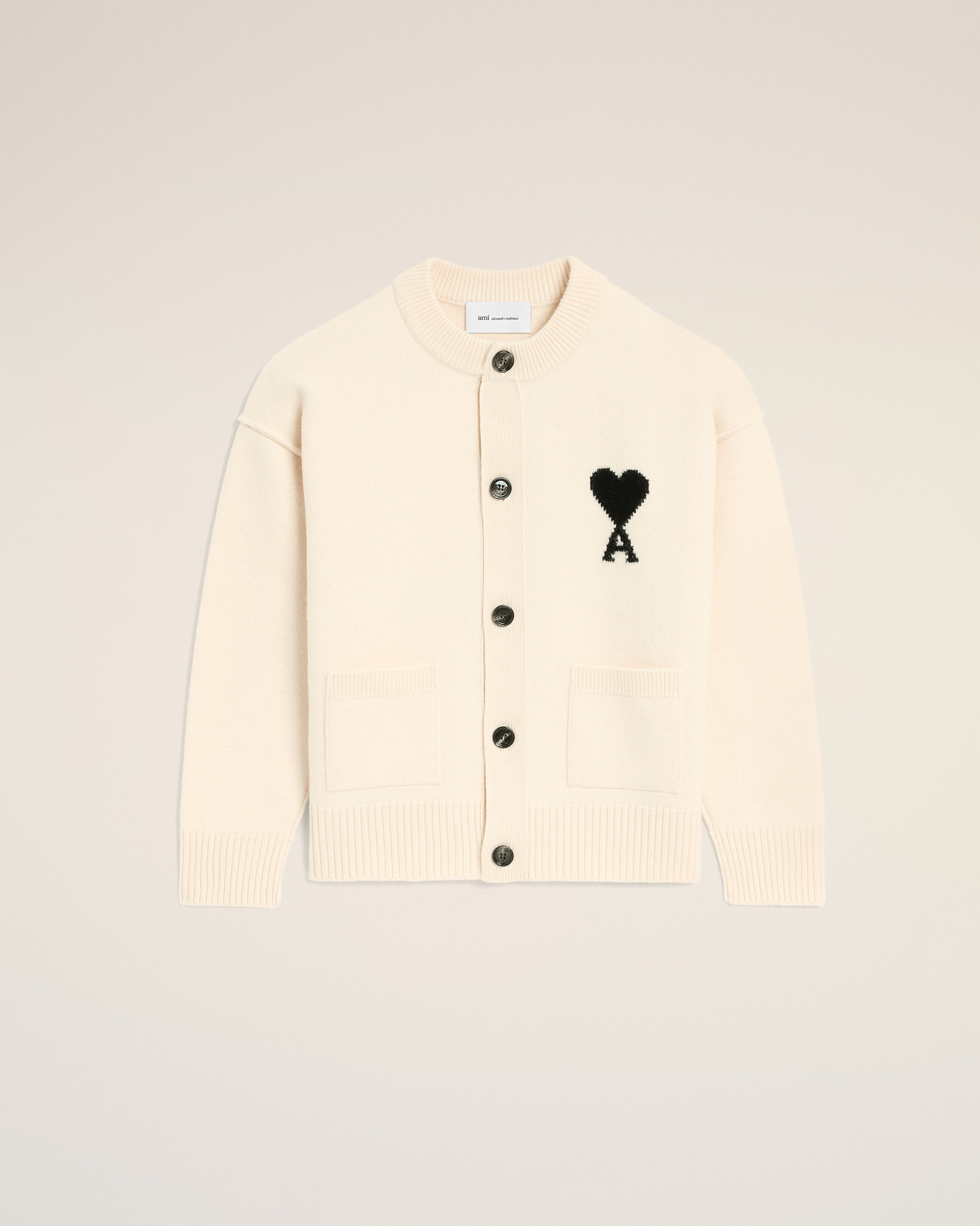 AMI PARIS | Cardigan Ami de Cœur in lana merino infeltrita ecrù | | S - Immagine 4