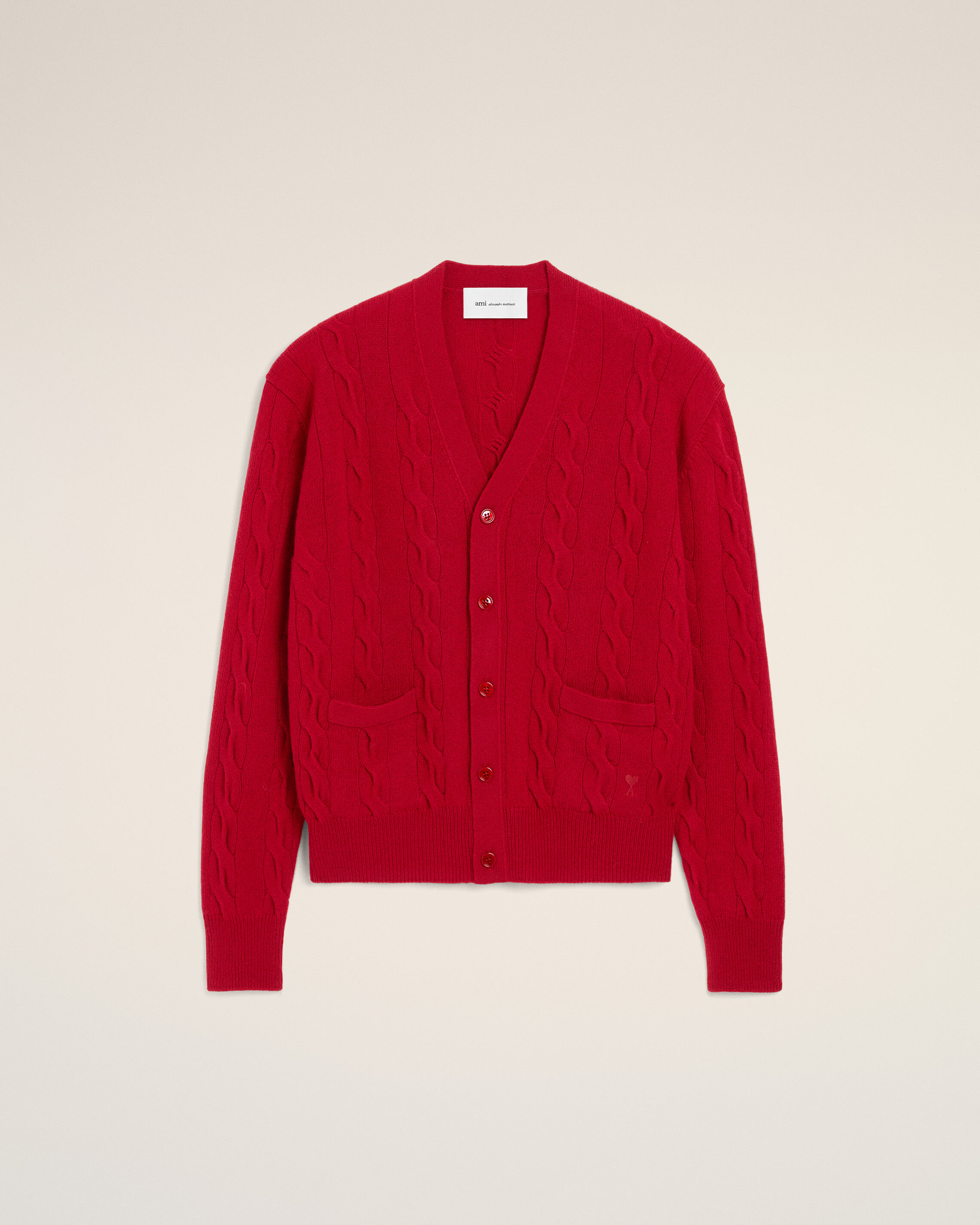 Ami Paris Uomo Rosso - Cardigan In Lana A Treccia - Knitwear - L - Immagine 3