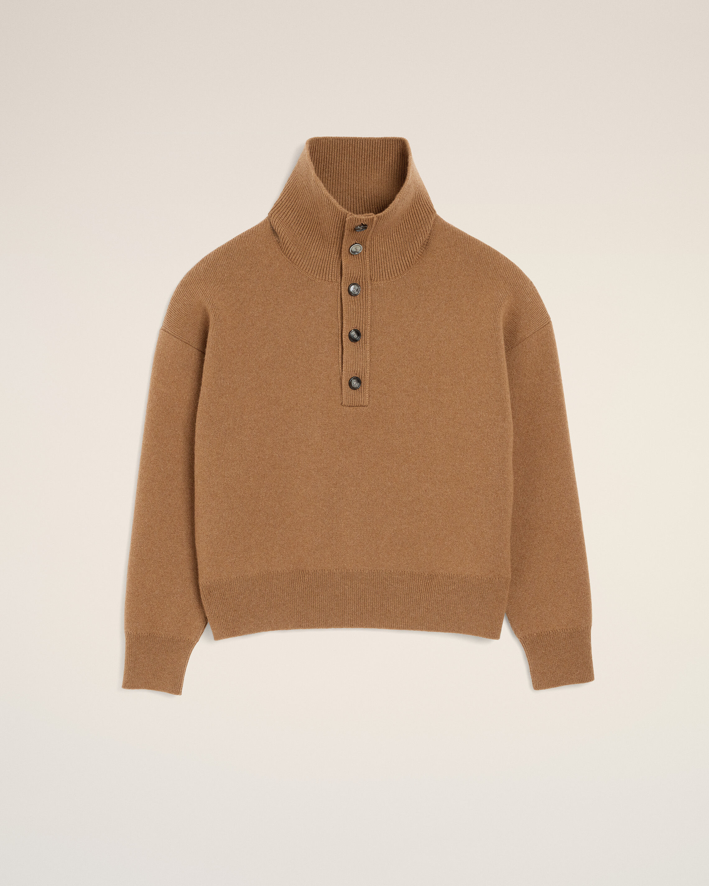 Ami Paris Unisex - Brown High Buttoned Collar Wool Sweater Brown - Size: M