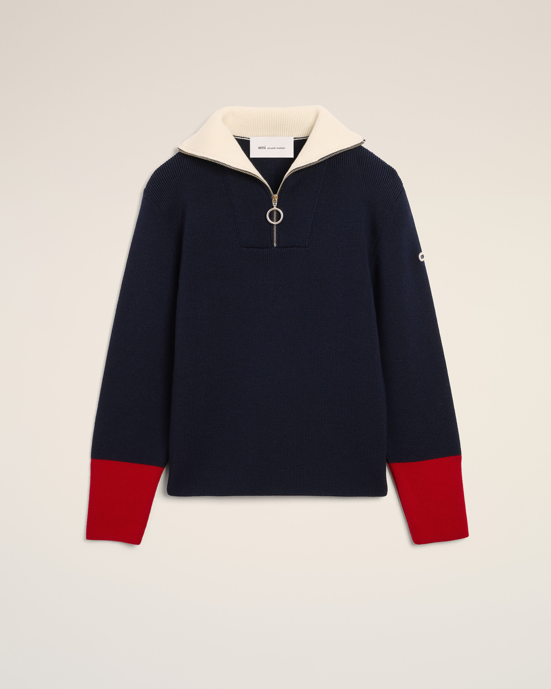 Ami Paris Unisex - Blue Zipped Collar Wool Sweater Blue - Size: L