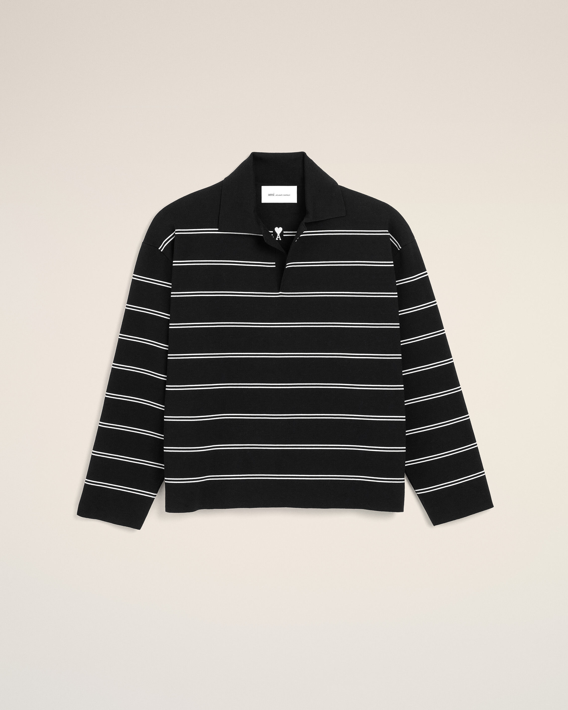 Ami Paris - Black Striped Cotton Polo With Ami Patch White - Extra Small Mainmaterial:cotton Secondarymaterial:viscose,Mainmaterial:cotton Secondarymaterial:viscose Unisex