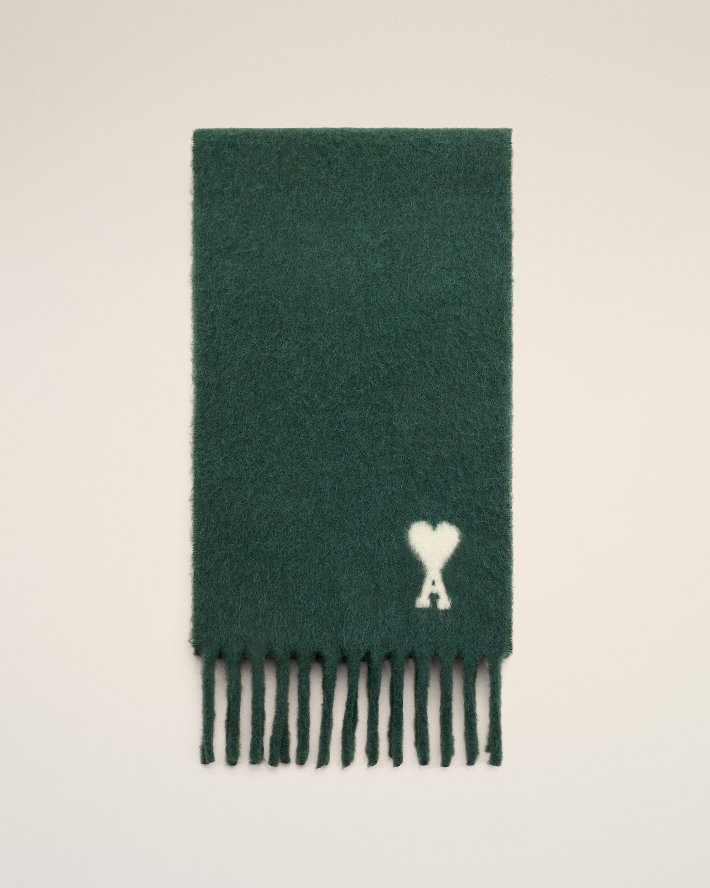 Ami Paris Unisex Bottle Green - Ami De Coeur Schal Aus Grüner Alpakawolle Grün - Größe: Os