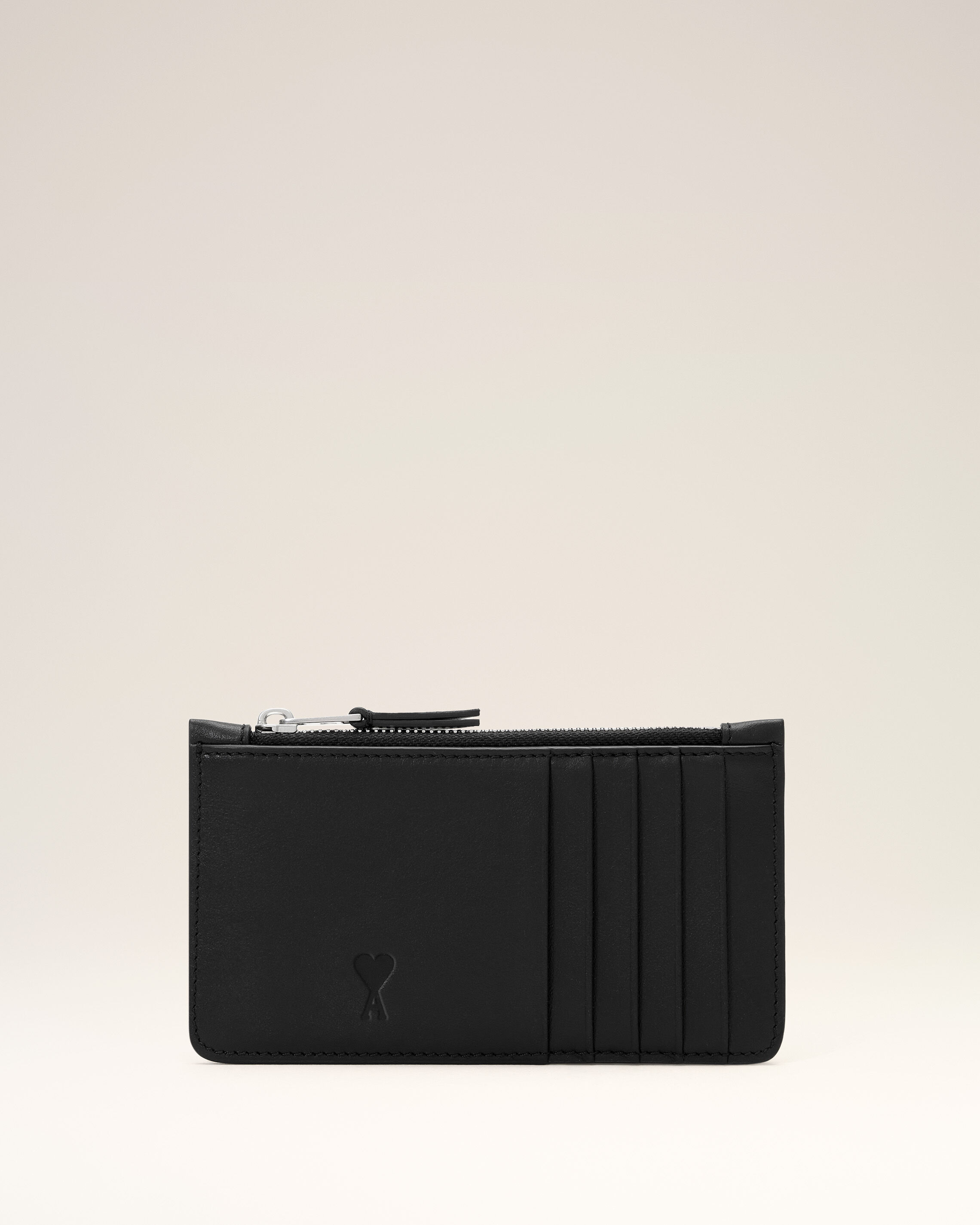 Ami Paris Unisex - Black Zipped Cowhide Leather Card Holder With Ami De Coeur Black - Size: Os