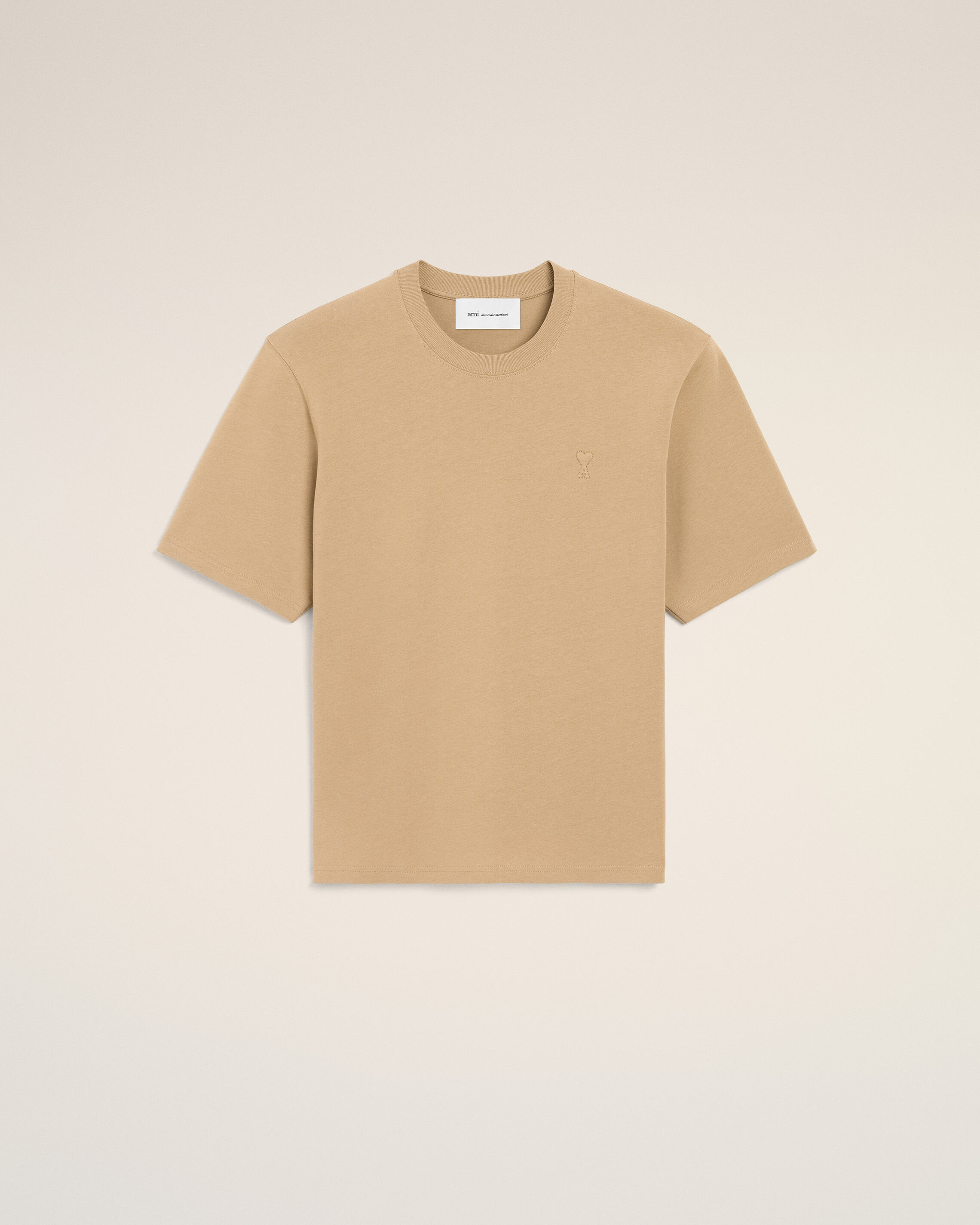 Ami Paris - Beige Cotton T-Shirt With Embossed Ami De Coeur Beige - Small Mainmaterial:cotton Rib:cotton,Mainmaterial:cotton Rib:cotton Unisex