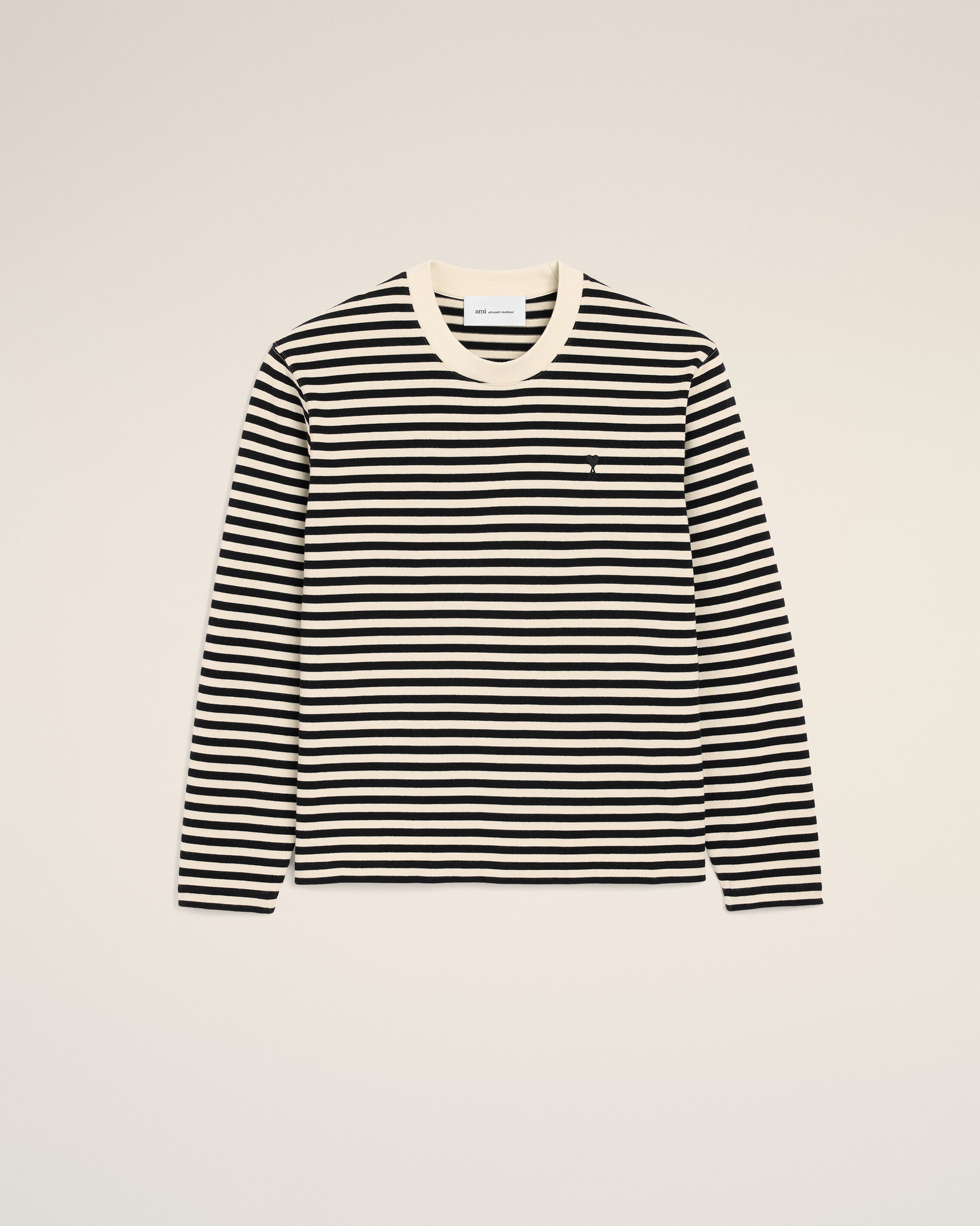 Ami Paris - Black And White Mariniere Cotton T-Shirt With Ami De Coeur Black - Medium Mainmaterial:cotton Rib:cotton,Mainmaterial:cotton Rib:cotton Unisex