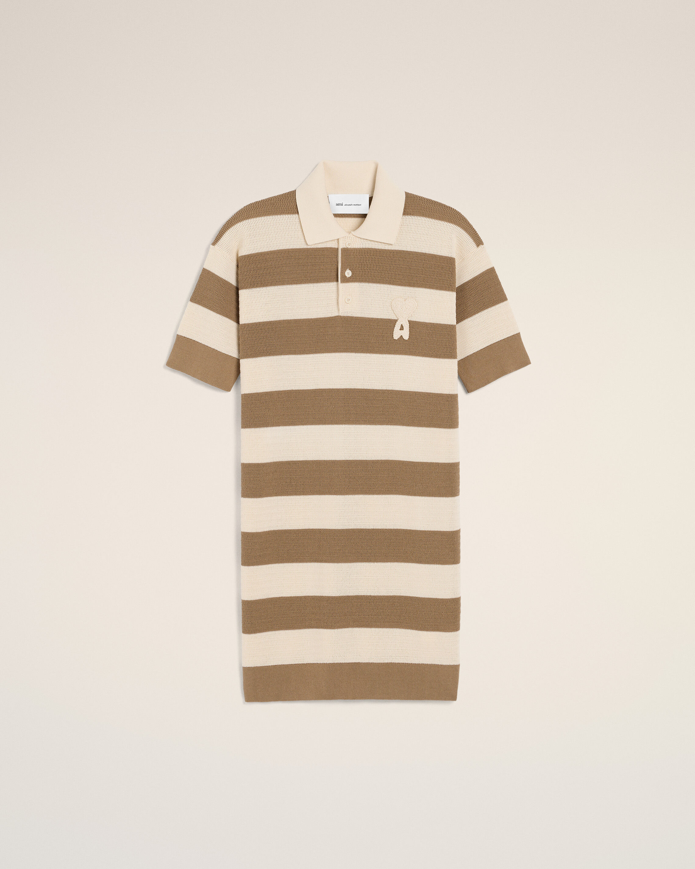 Ami Paris - White And Brown Cotton Polo Dress Ami De Coeur Patch Multicolor - For Medium Mainmaterial:cotton,Mainmaterial:cotton Women's