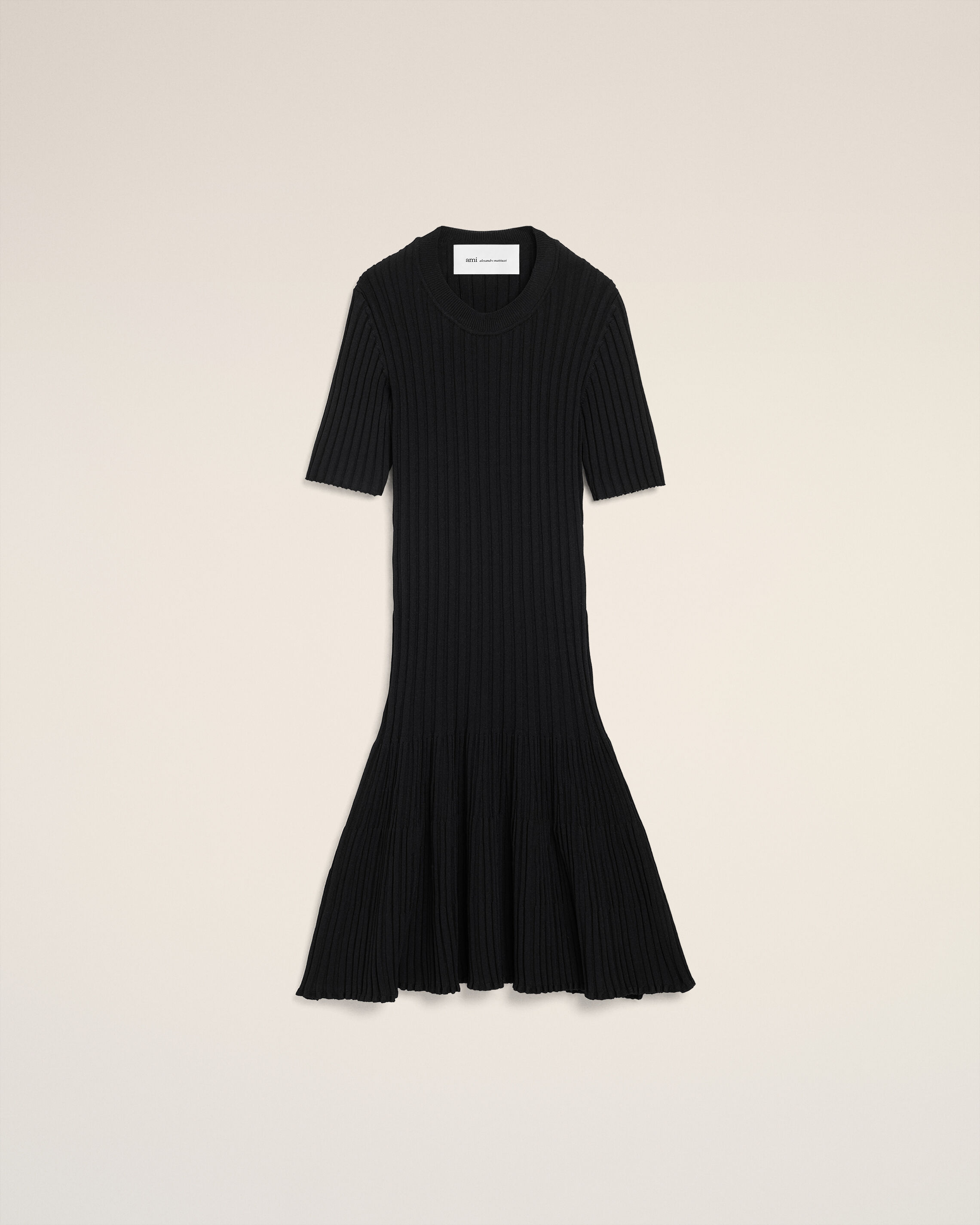 Ami Paris - Black Knit Mini Godet Dress Black - For Medium Mainmaterial:viscose/Polyamide,Mainmaterial:viscose/Polyamide Women's