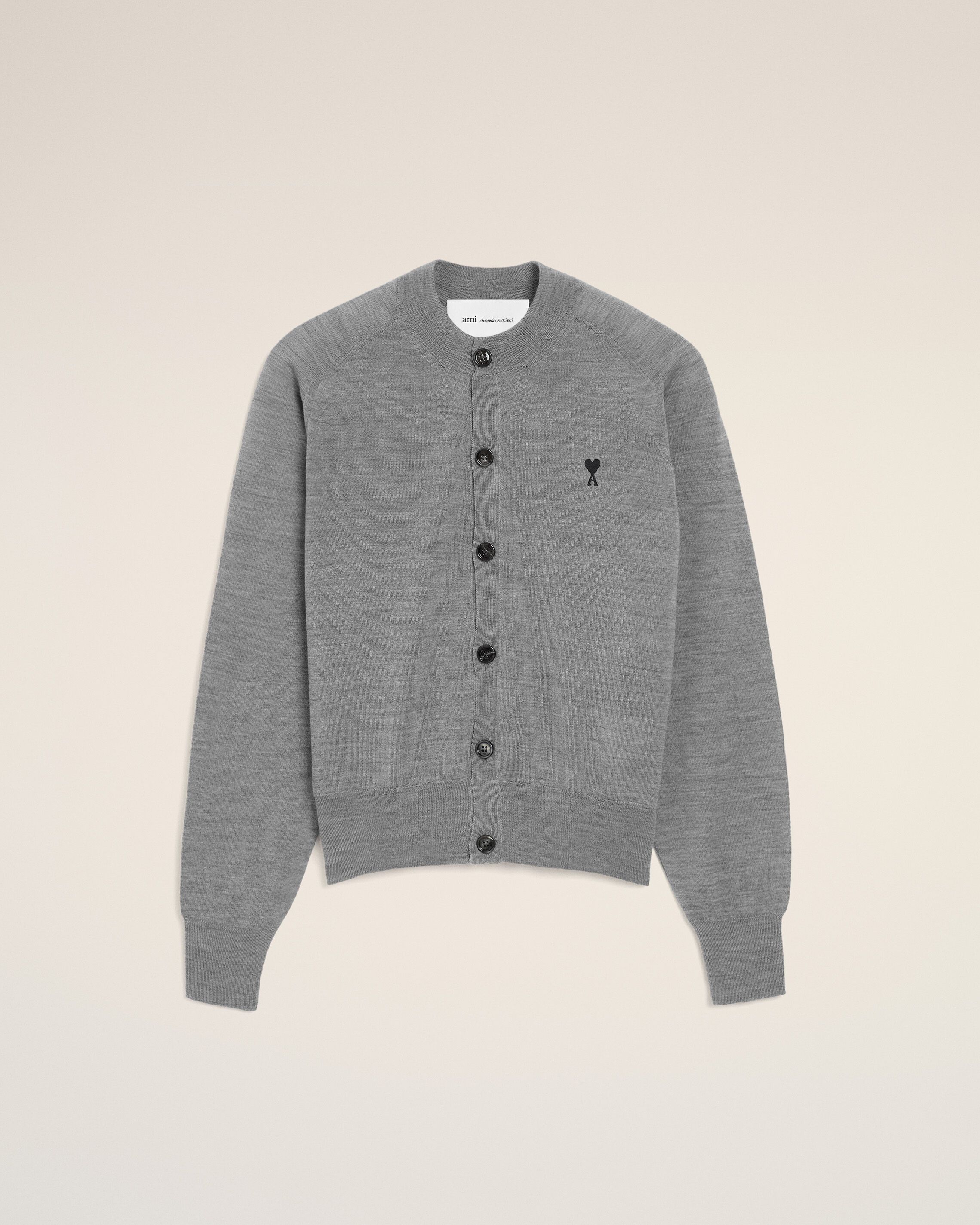 Ami Paris - Grey Wool Crewneck Ami De Coeur Cardigan Grey - For Large Mainmaterial:wool,Mainmaterial:wool Women's