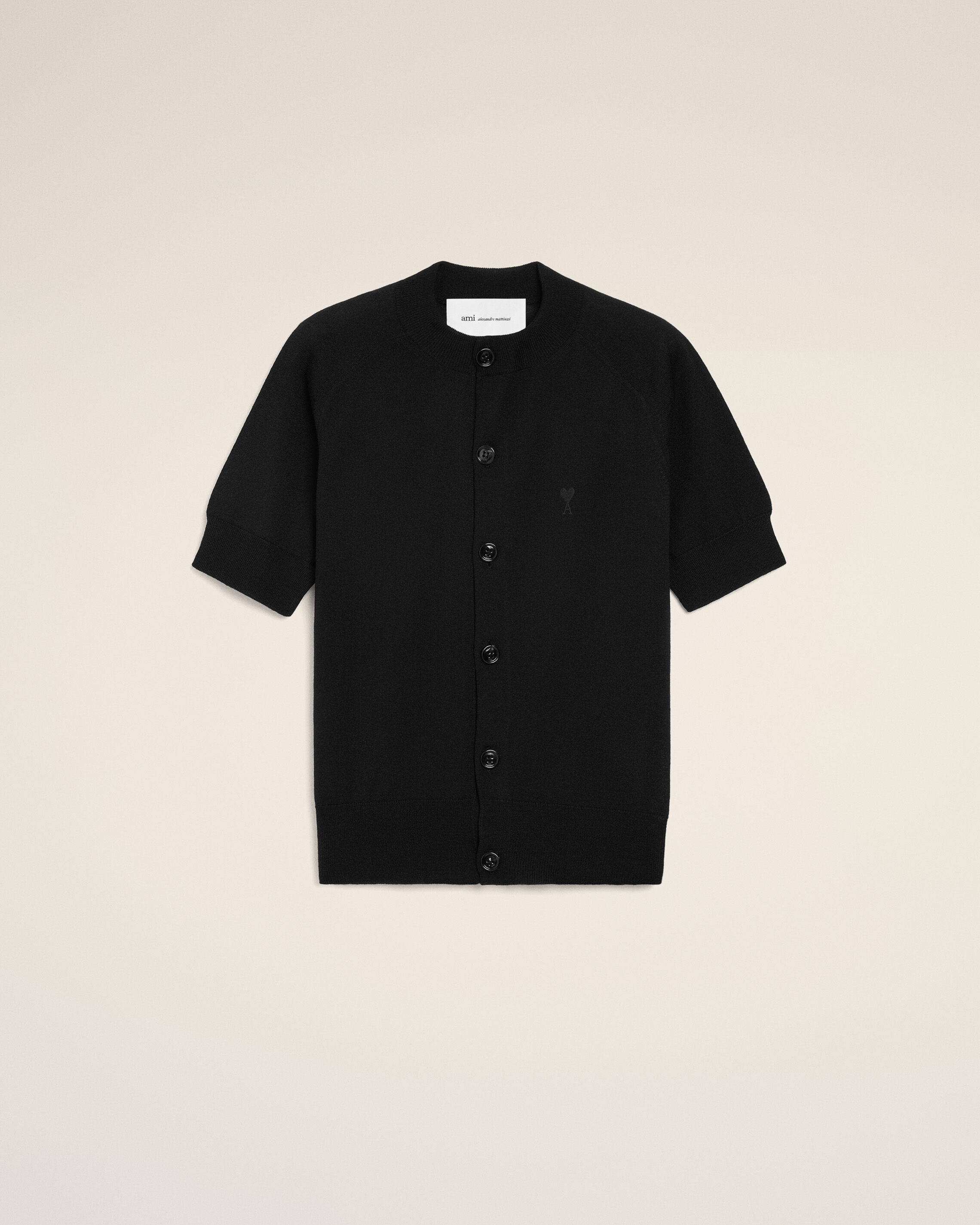 Ami Paris - Black Wool Short Sleeves Ami De Coeur Cardigan Black - L - For Women