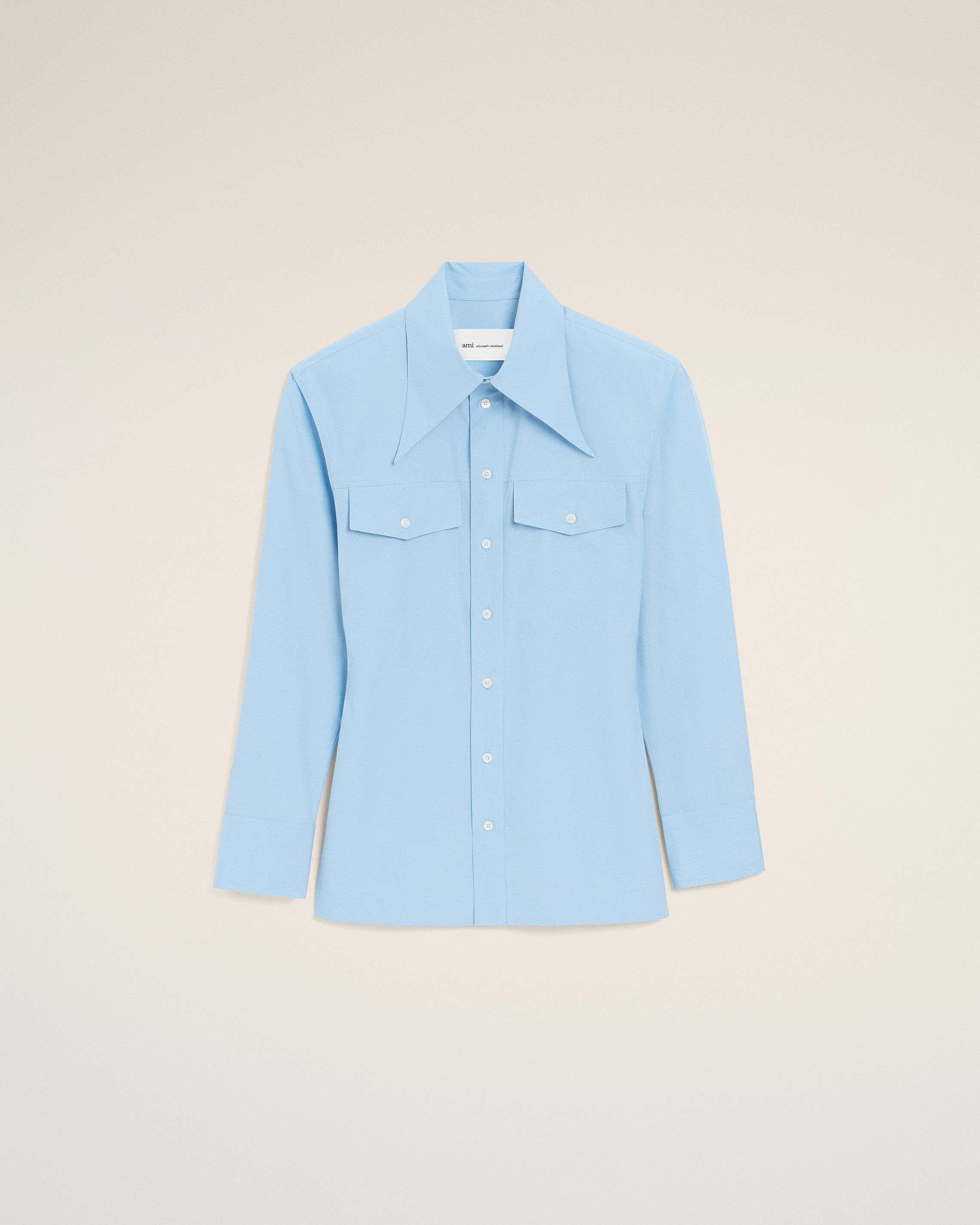 Ami Paris - Blue Cotton Sharp Collar Fitted Shirt Blue - 36 - For Size 36 Mainmaterial:cotton,Mainmaterial:cotton Women's