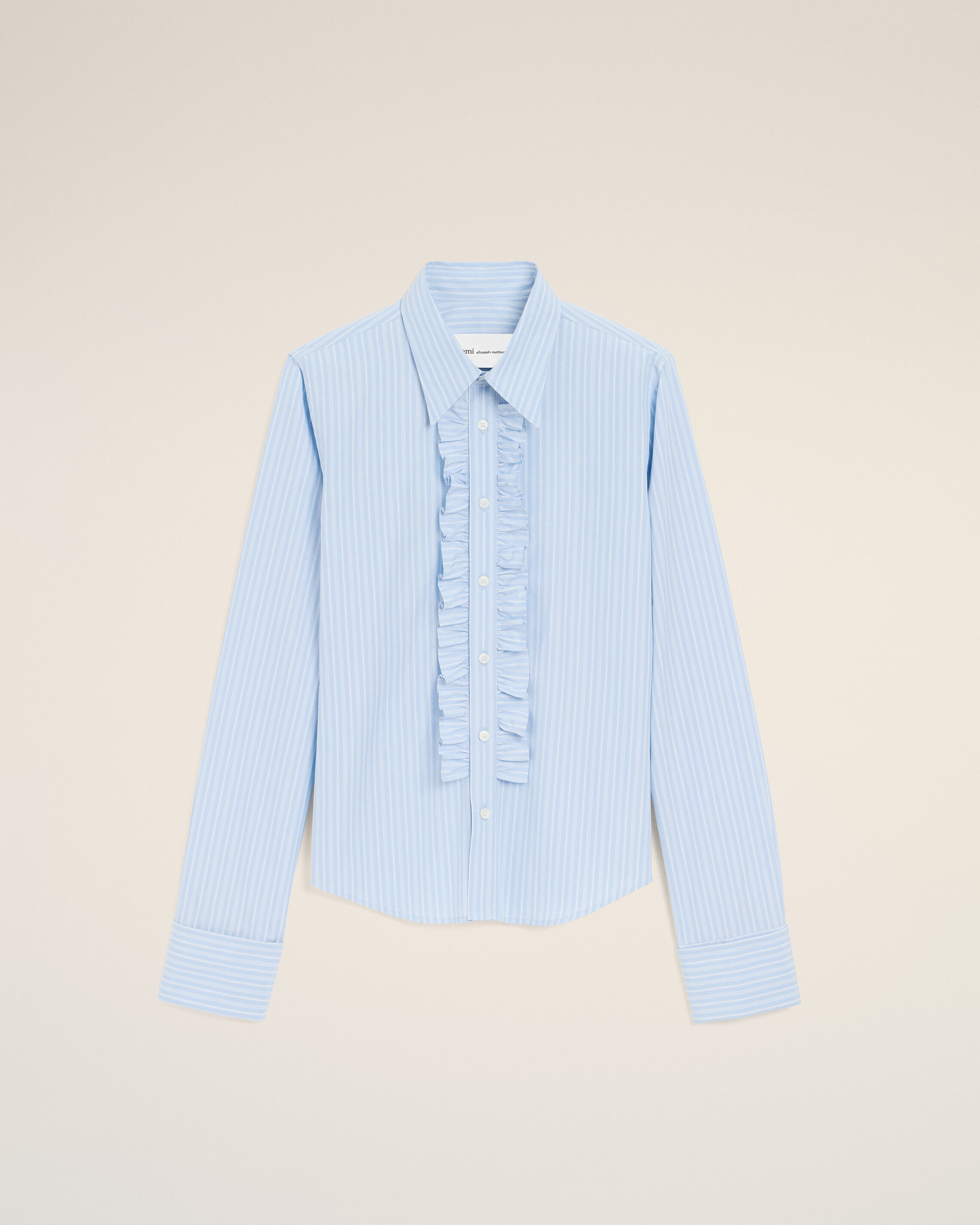 Ami Paris - Blue Cotton Long Sleeve Ruffled Adjusted Shirt Blue - 38 - For Women