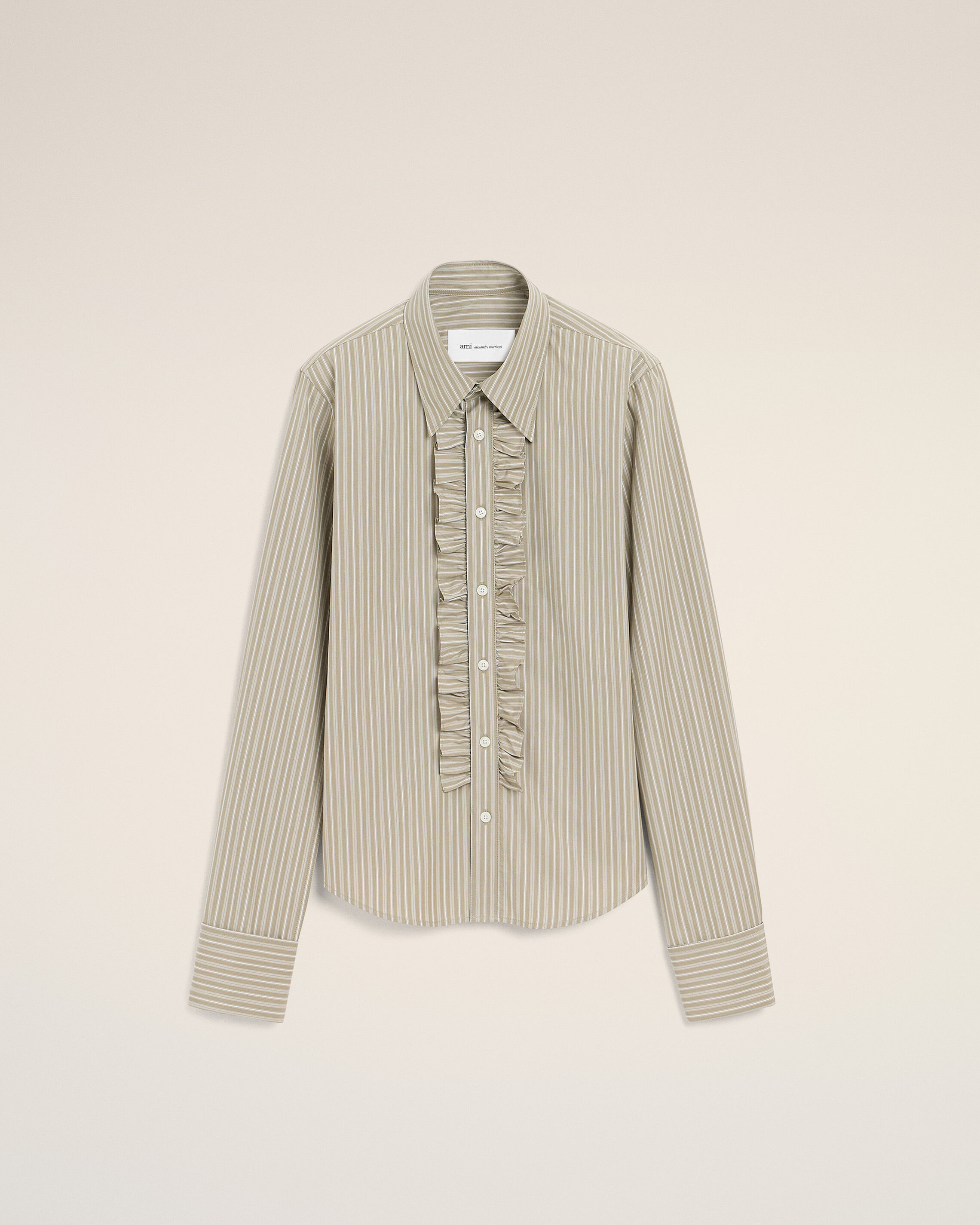 Ami Paris Beige - Cotton Long Sleeve Ruffled Adjusted Shirt - 36 - For Women