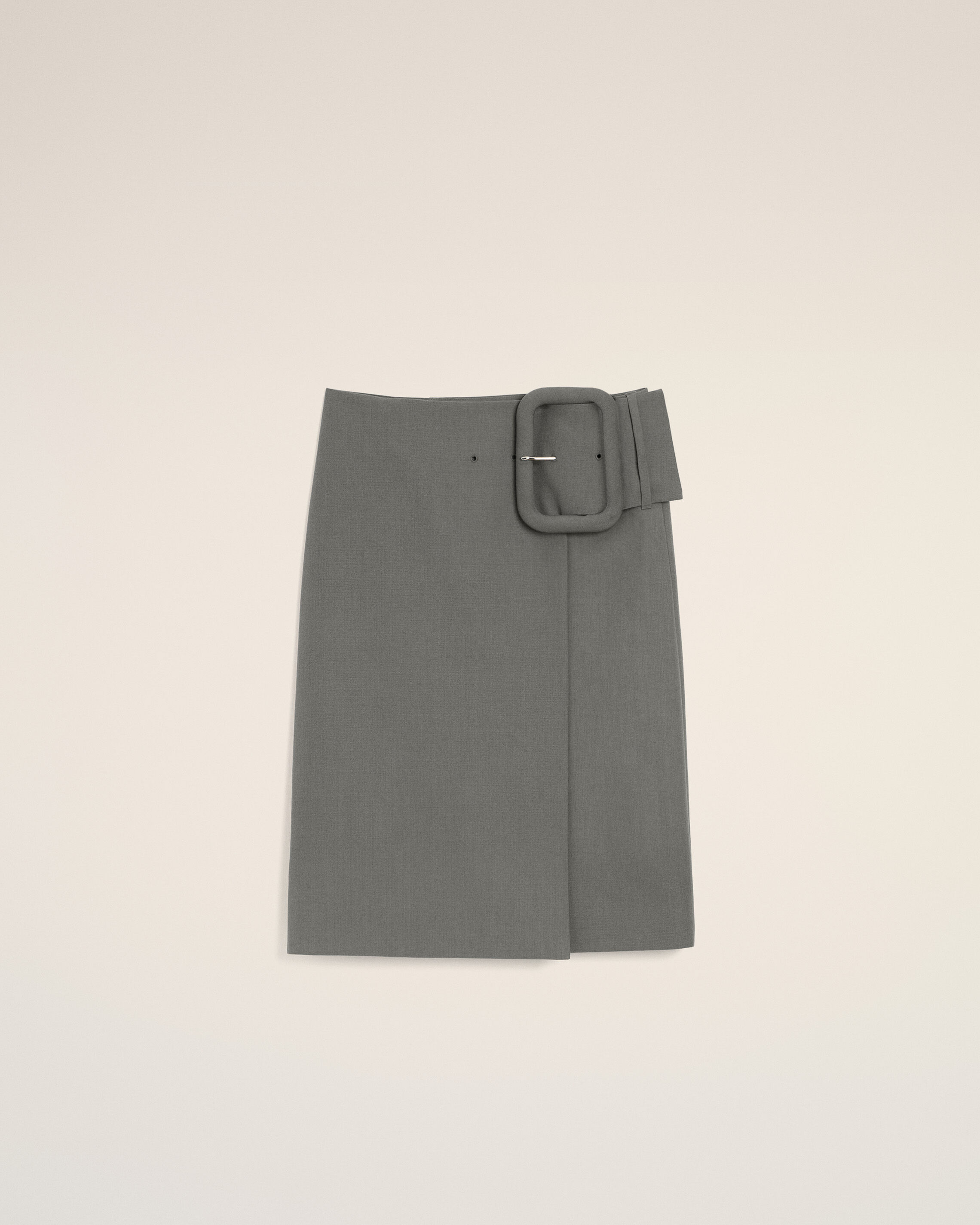 Ami Paris - Grey New Wool Big Buckle Belted Midi Skirt Grey - 34 - For Size 34 Mainmaterial:new Wool Mainlining:acetate/Cupro,Mainmaterial:new Wool Mainlining:acetate/Cupro Women's