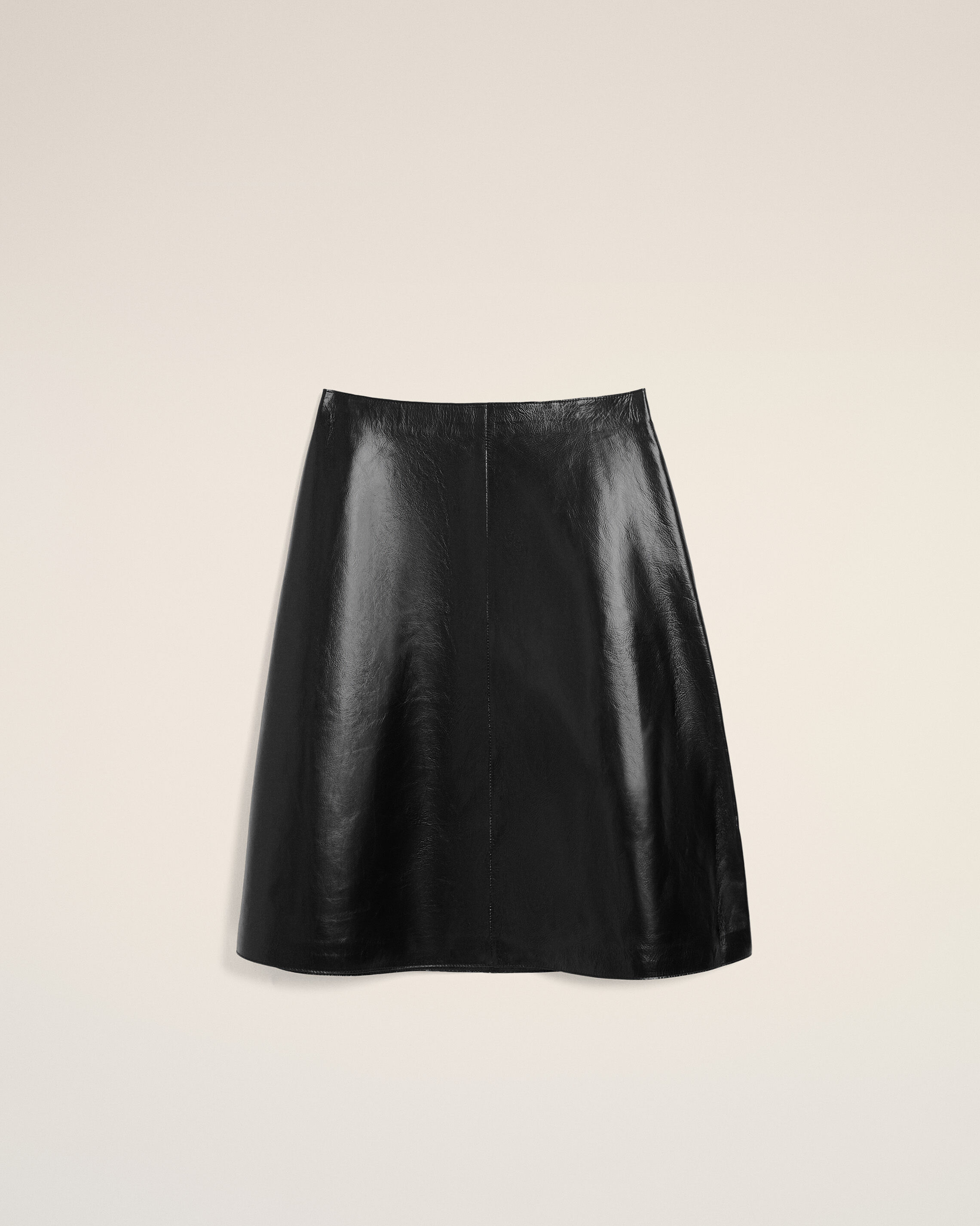 Ami Paris - Black Lamb Leather Midi Trapeze Skirt Black - Xs - For Women