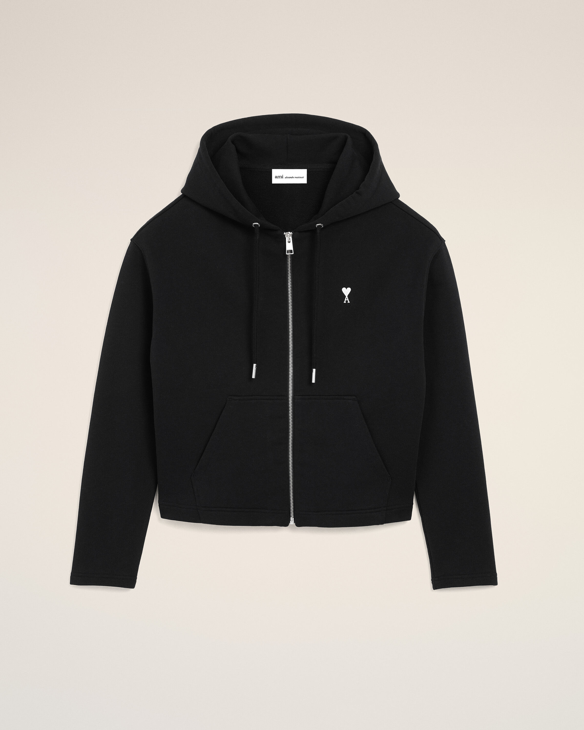 Ami Paris - Black Cotton Ami De Coeur Zipped Hoodie Black - For Extra Small Mainmaterial:cotton,Mainmaterial:cotton Women's