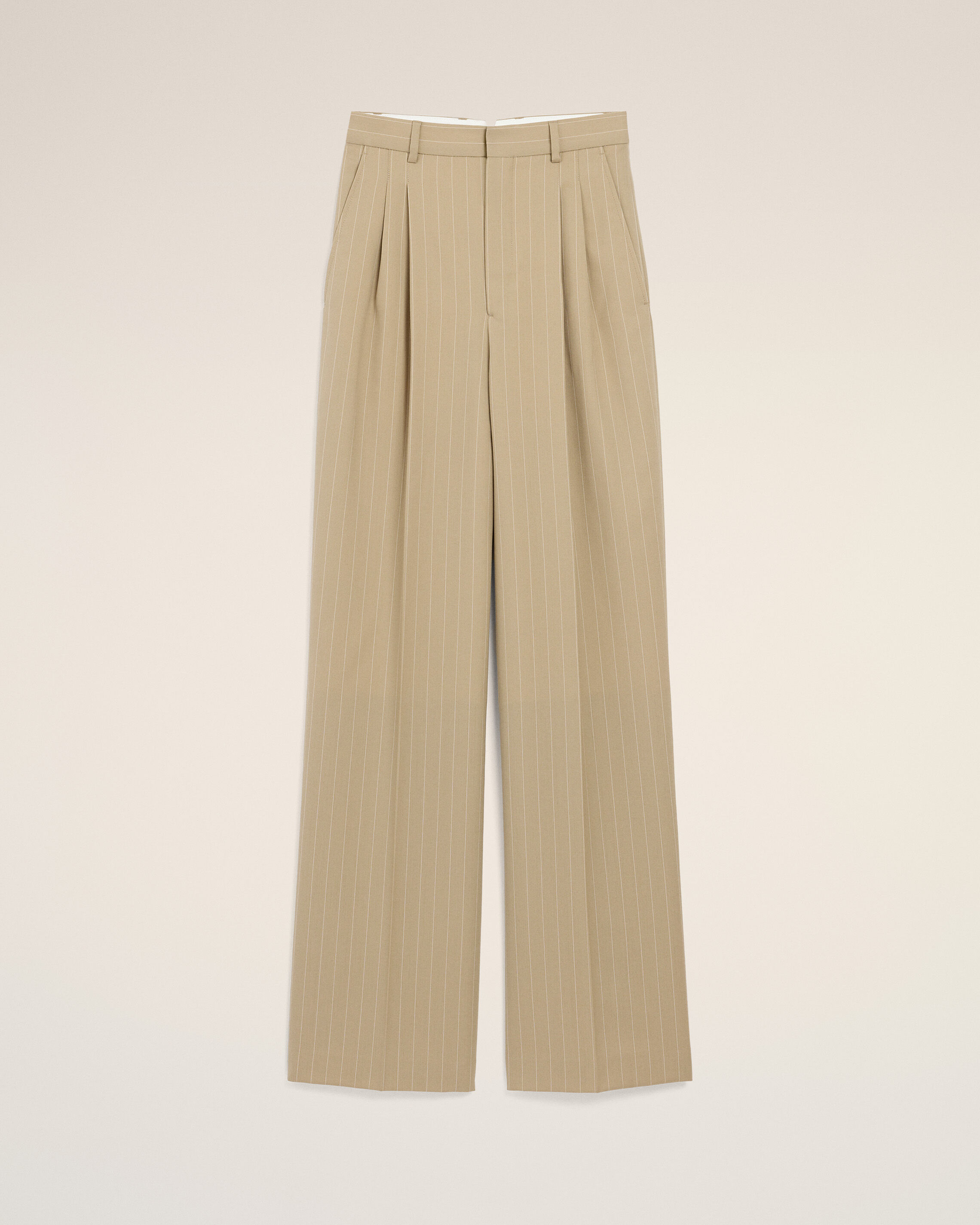 Ami Paris Beige - New Wool High Waist Wide Trousers - 36 - For Women