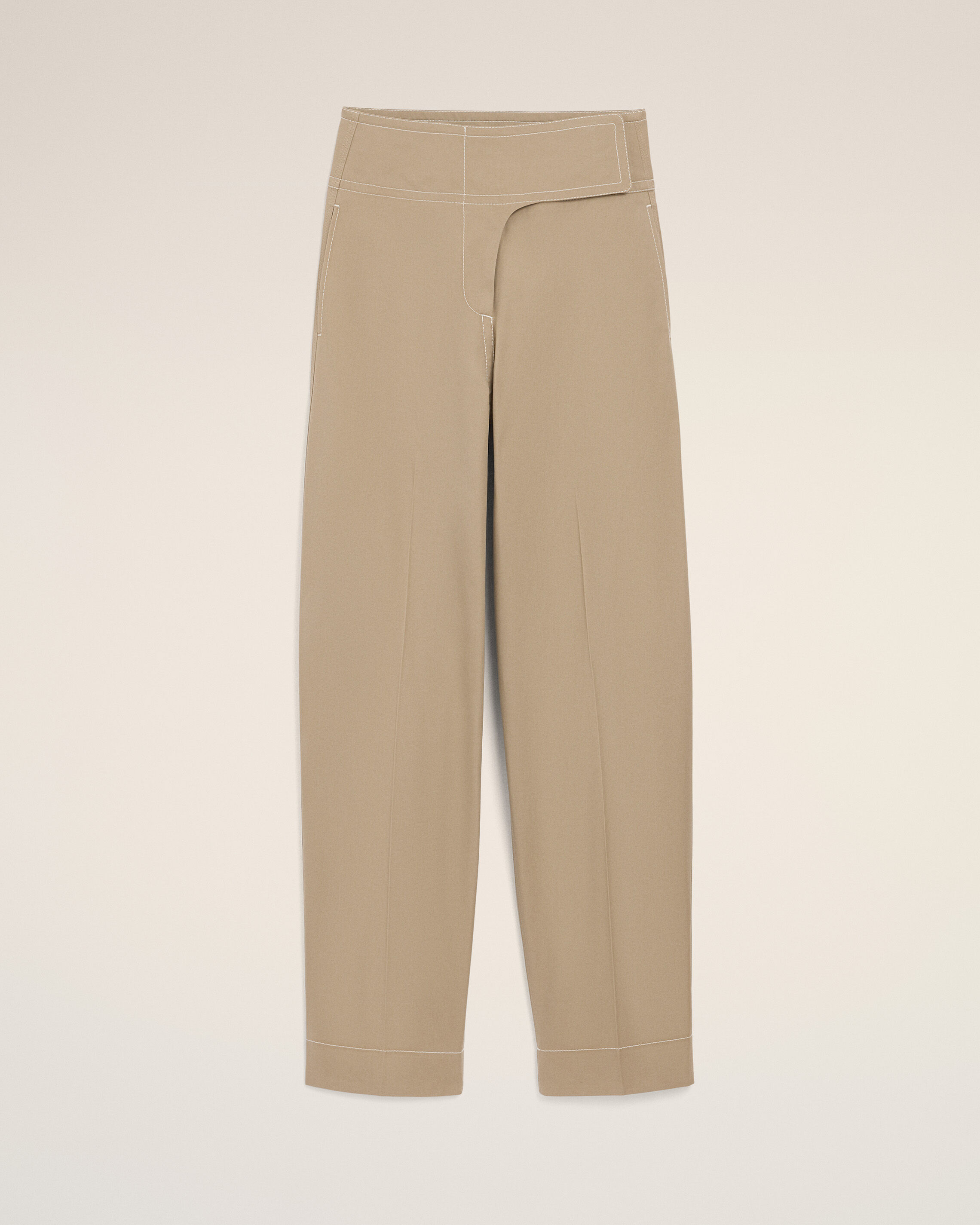 Ami Paris Beige - Cotton Wrapped Belted Trousers - Xxs - For Women