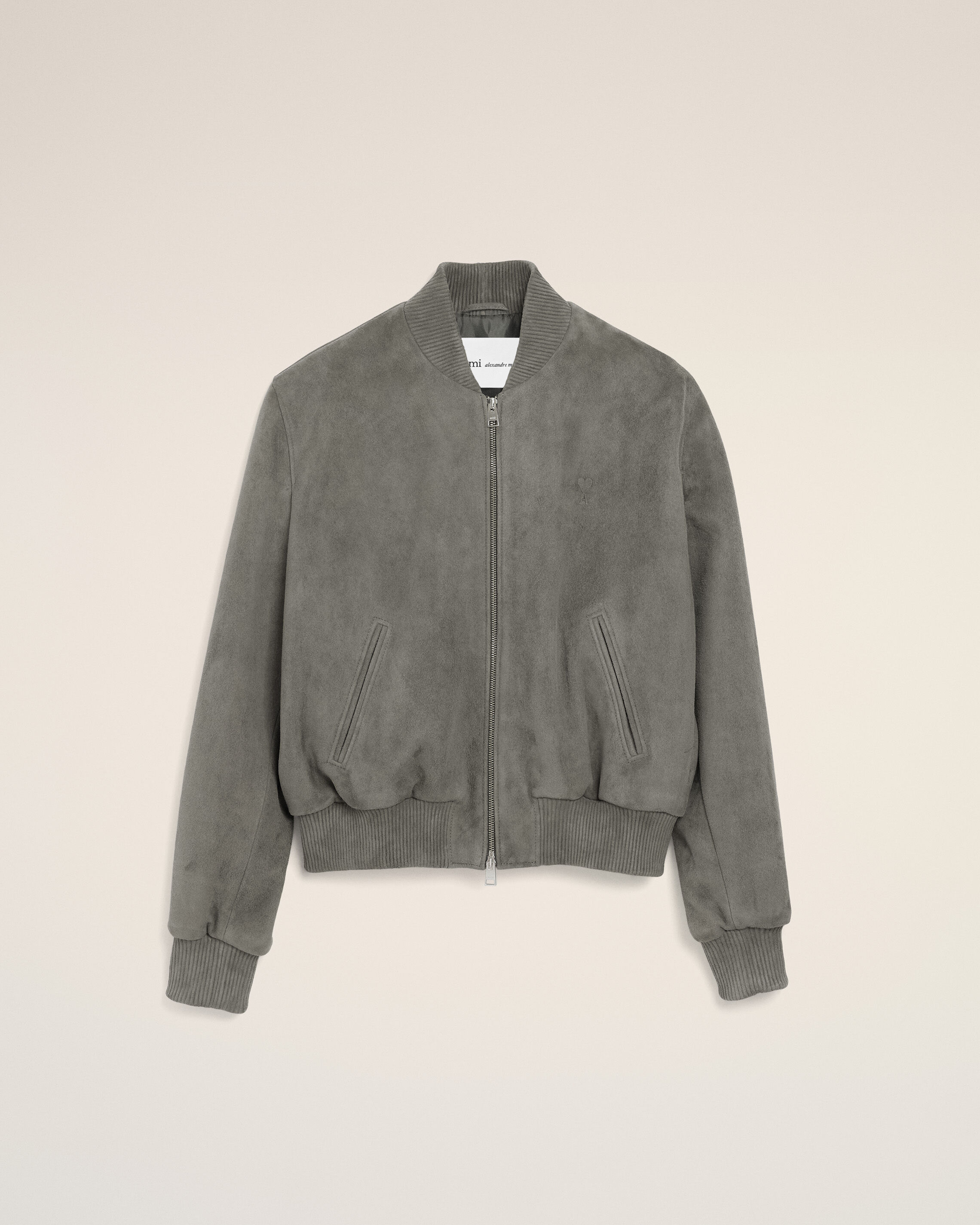 Ami Paris - Grey Goat Leather Ami De Coeur Zipped Jacket Grey - For Medium Leather,Leather Men's