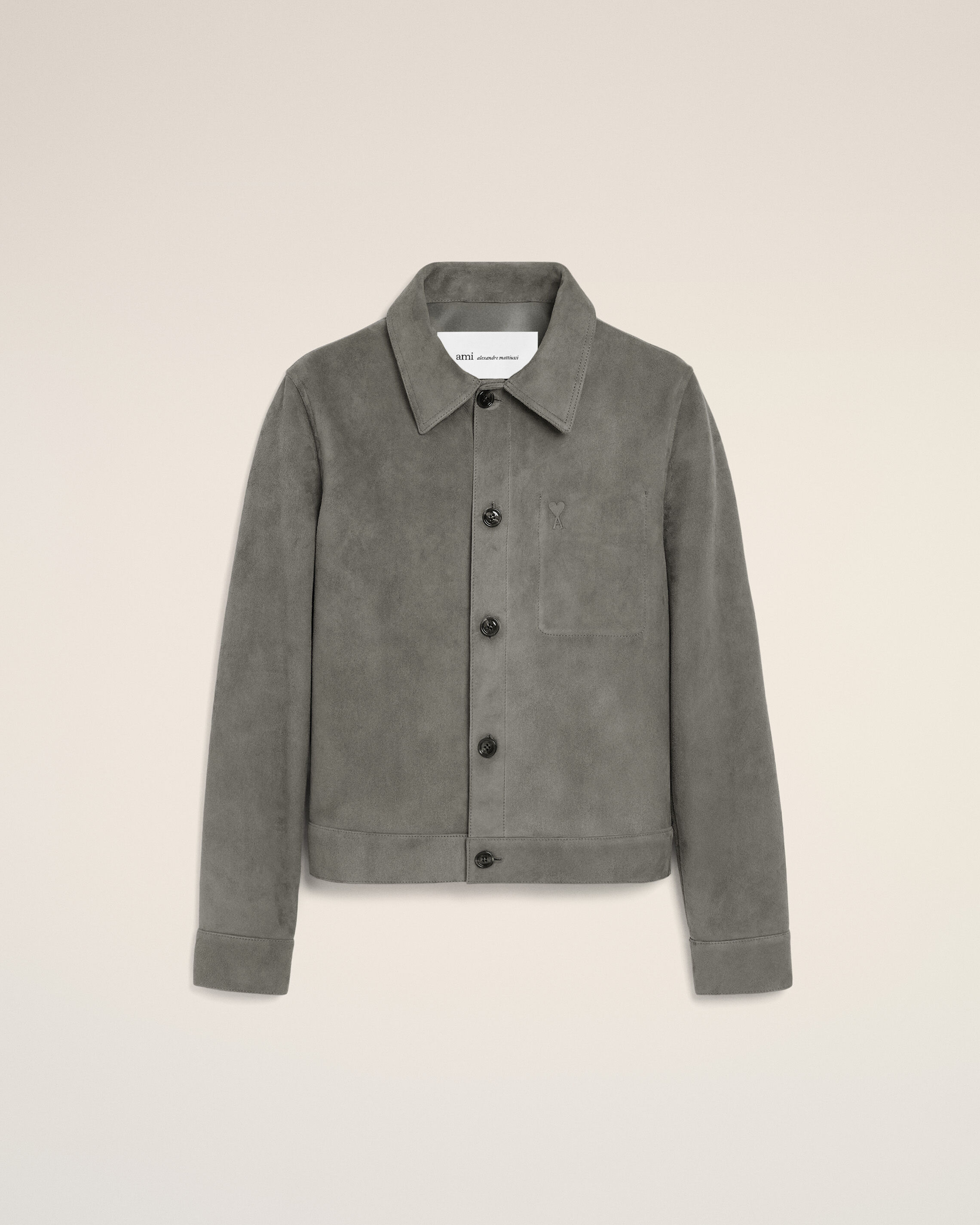 Ami Paris - Grey Goat Leather Ami De Coeur Buttoned Jacket Grey - For Medium Leather,Leather Men's